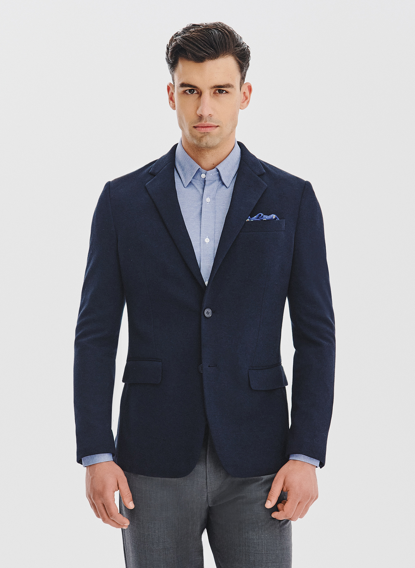 PAKO LORENTE – Granatowa dzianinowa marynarka męska