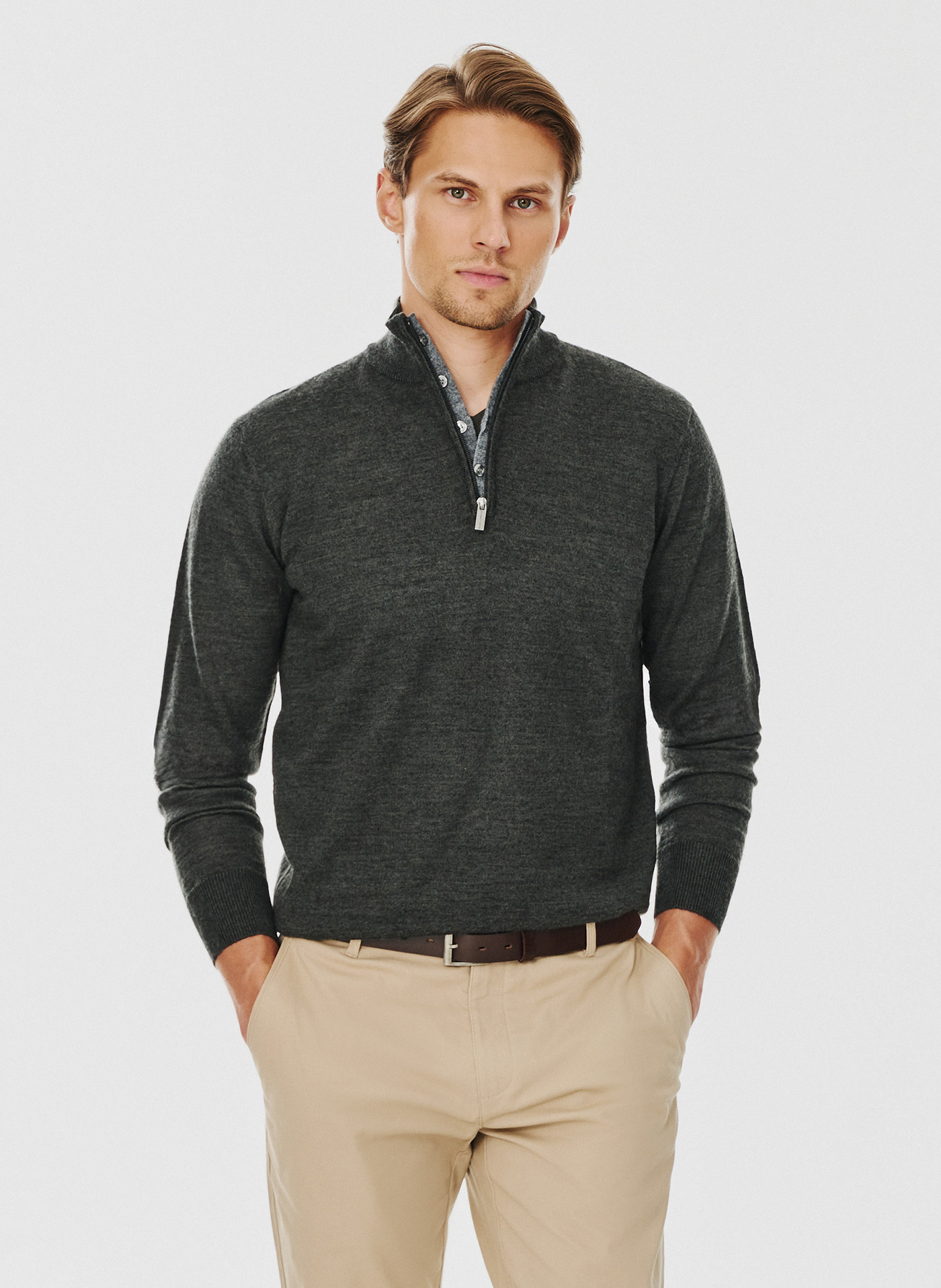 PAKO LORENTE – Grafitowy sweter męski ze stójką