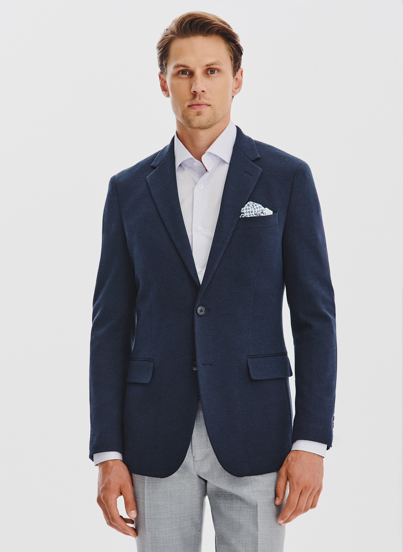 PAKO LORENTE – Granatowa żakardowa marynarka męska