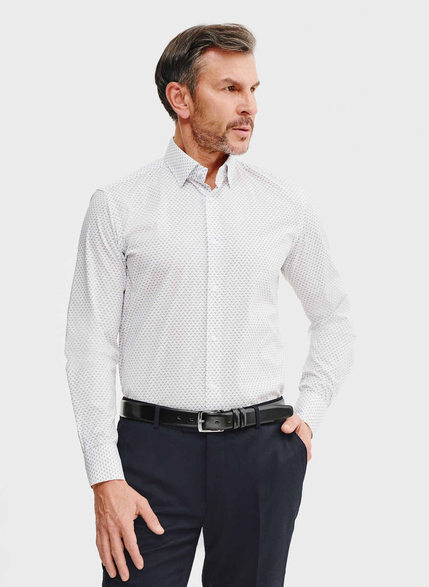 PAKO LORENTE – Biała koszula męska w mikrowzór