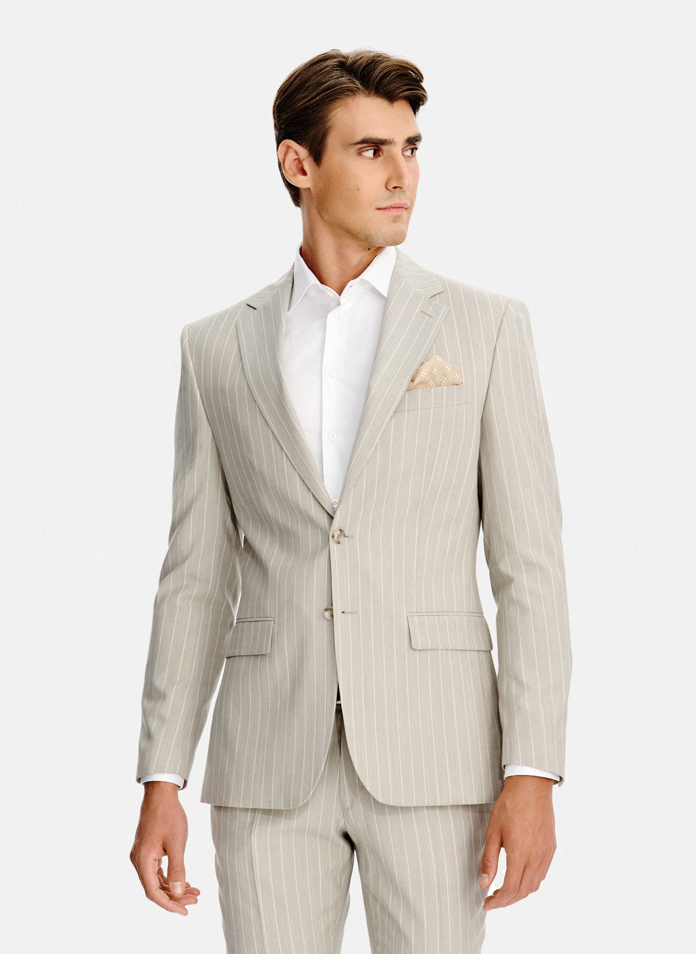 PAKO LORENTE - Beżowa marynarka garniturowa w prążek