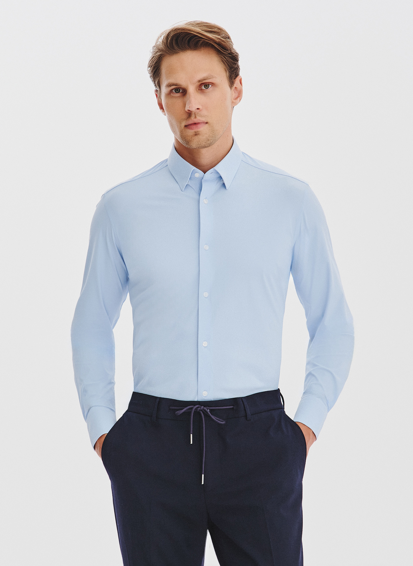 PAKO LORENTE – Niebieska dzianinowa koszula męska