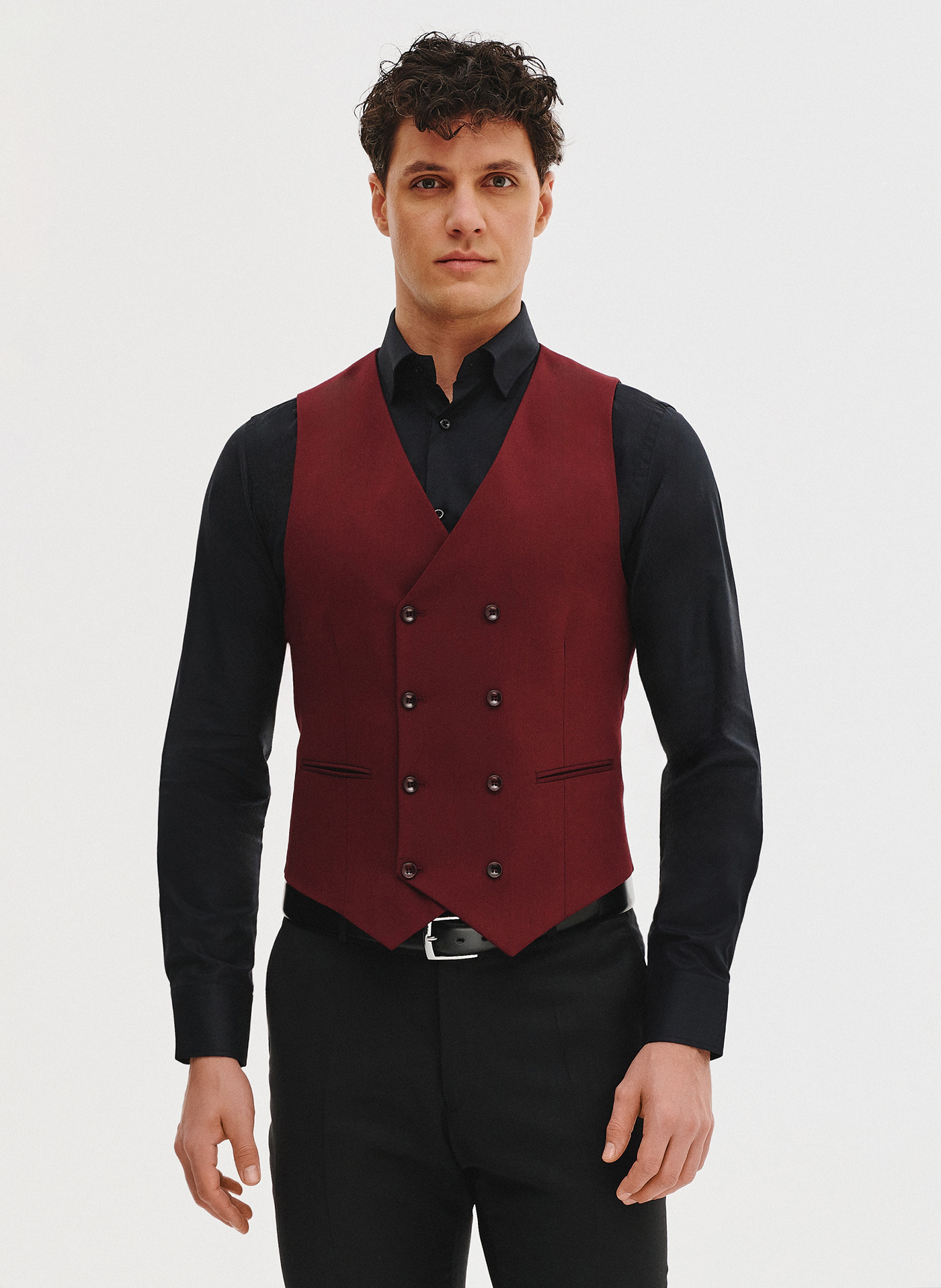 PAKO LORENTE - Bordowa dwurzędowa kamizelka męska