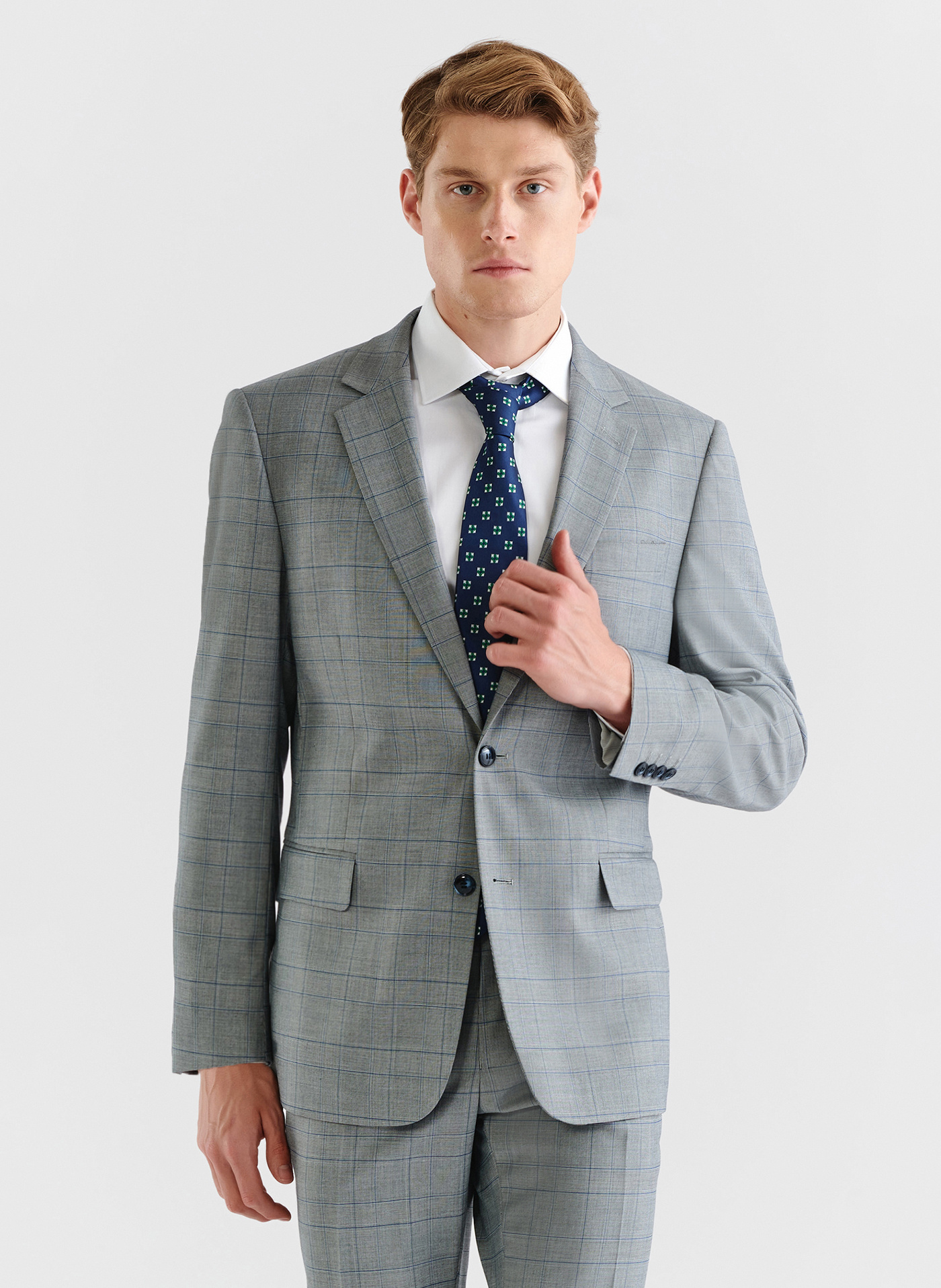 PAKO LORENTE – Szara marynarka garniturowa w niebieską kratę