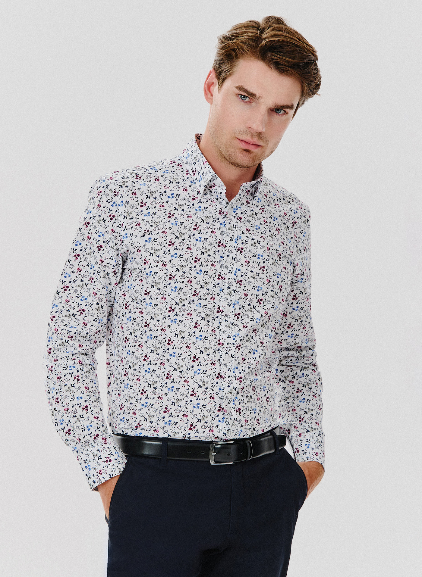 PAKO LORENTE – Koszula męska w kwiatowy wzór długi rękaw