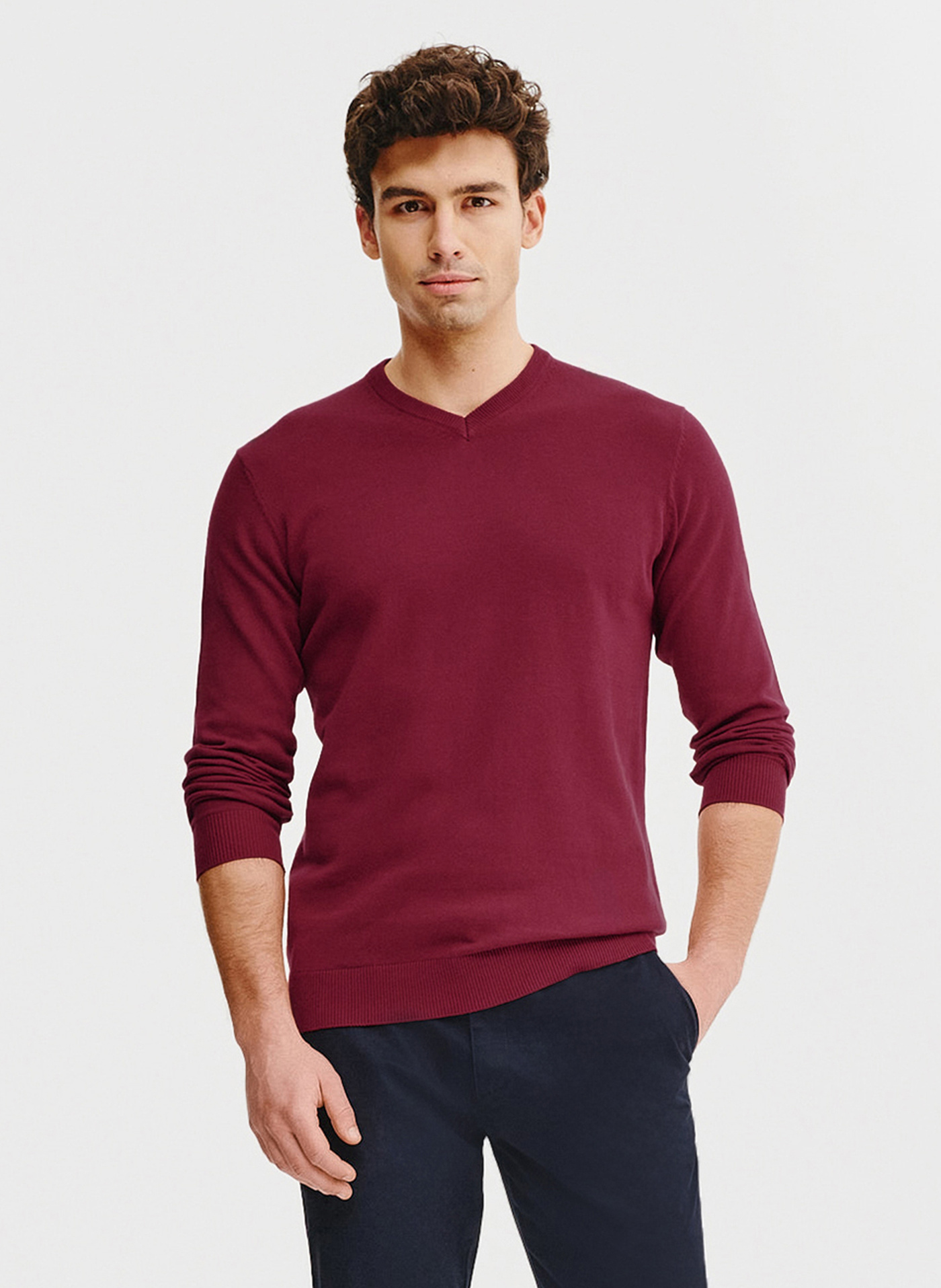 PAKO LORENTE – Czerwony męski sweter w serek