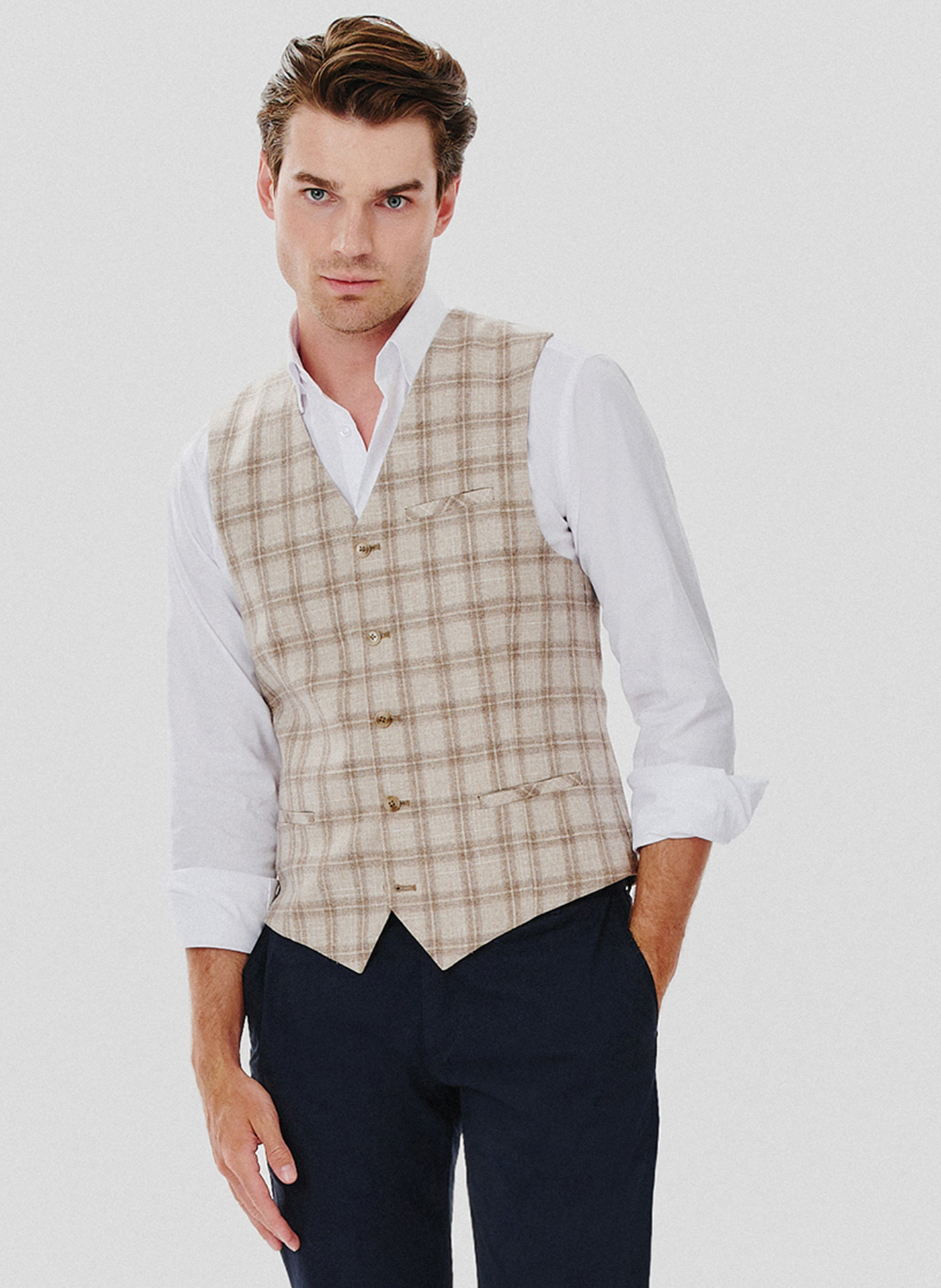 PAKO LORENTE – Jednorzędowa kamizelka męska w kratę