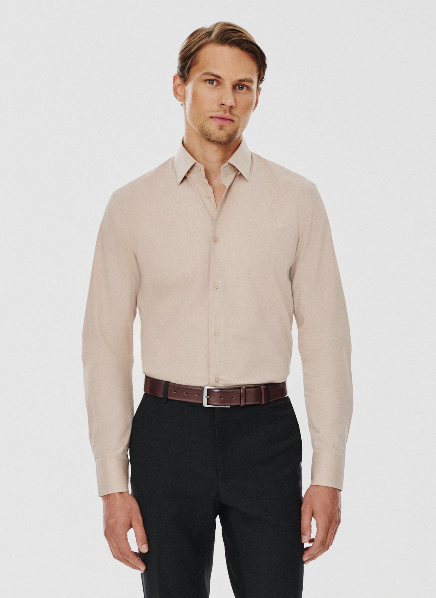 PAKO LORENTE – Beżowa koszula męska długi rękaw