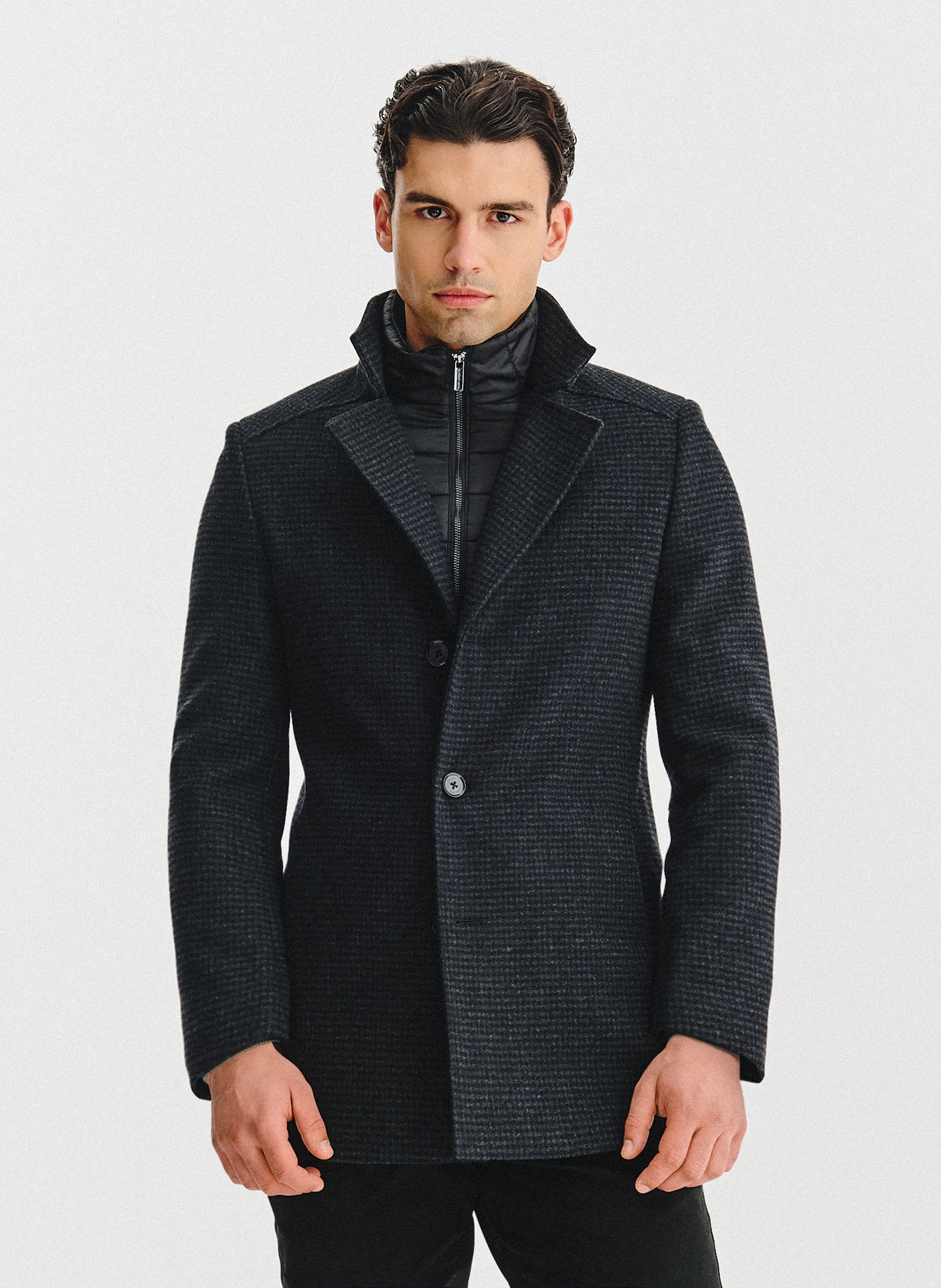 PAKO LORENTE - Ciemnoszary płaszcz w pepitkę