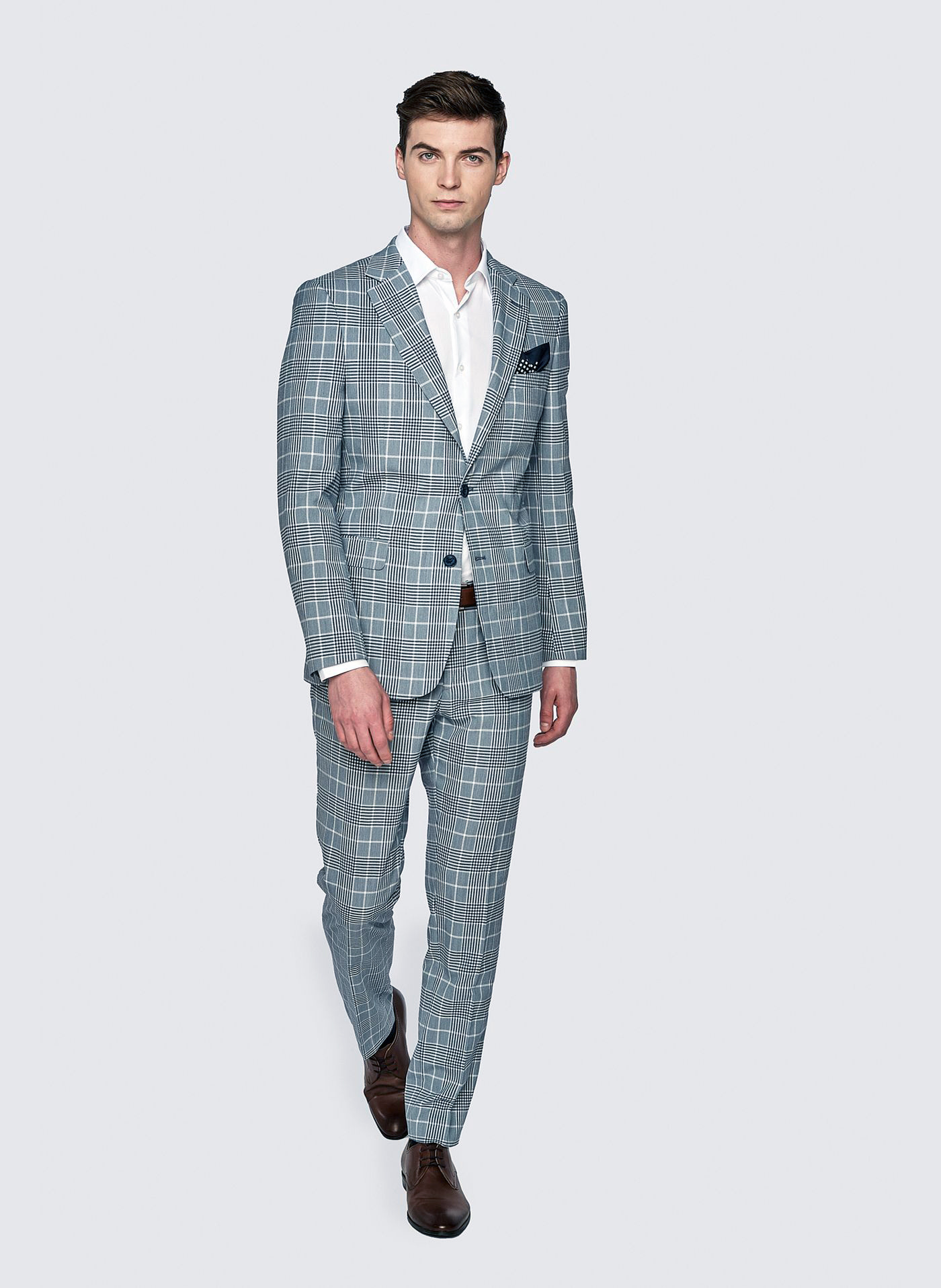 PAKO LORENTE – Niebieskie spodnie garniturowe w kratę