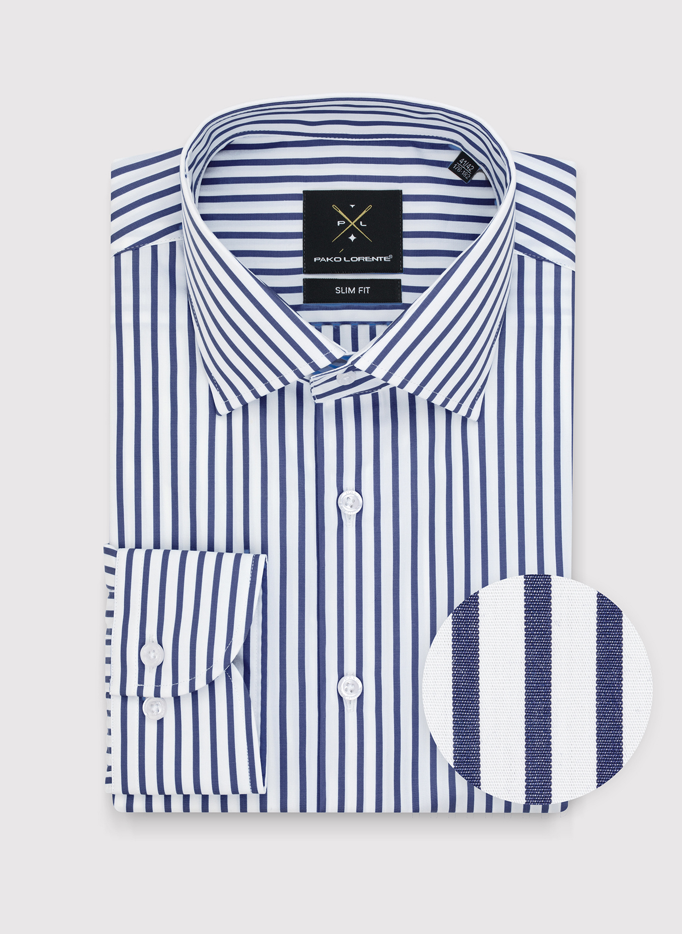 PAKO LORENTE – Bawełniana koszula męska w granatowe paski