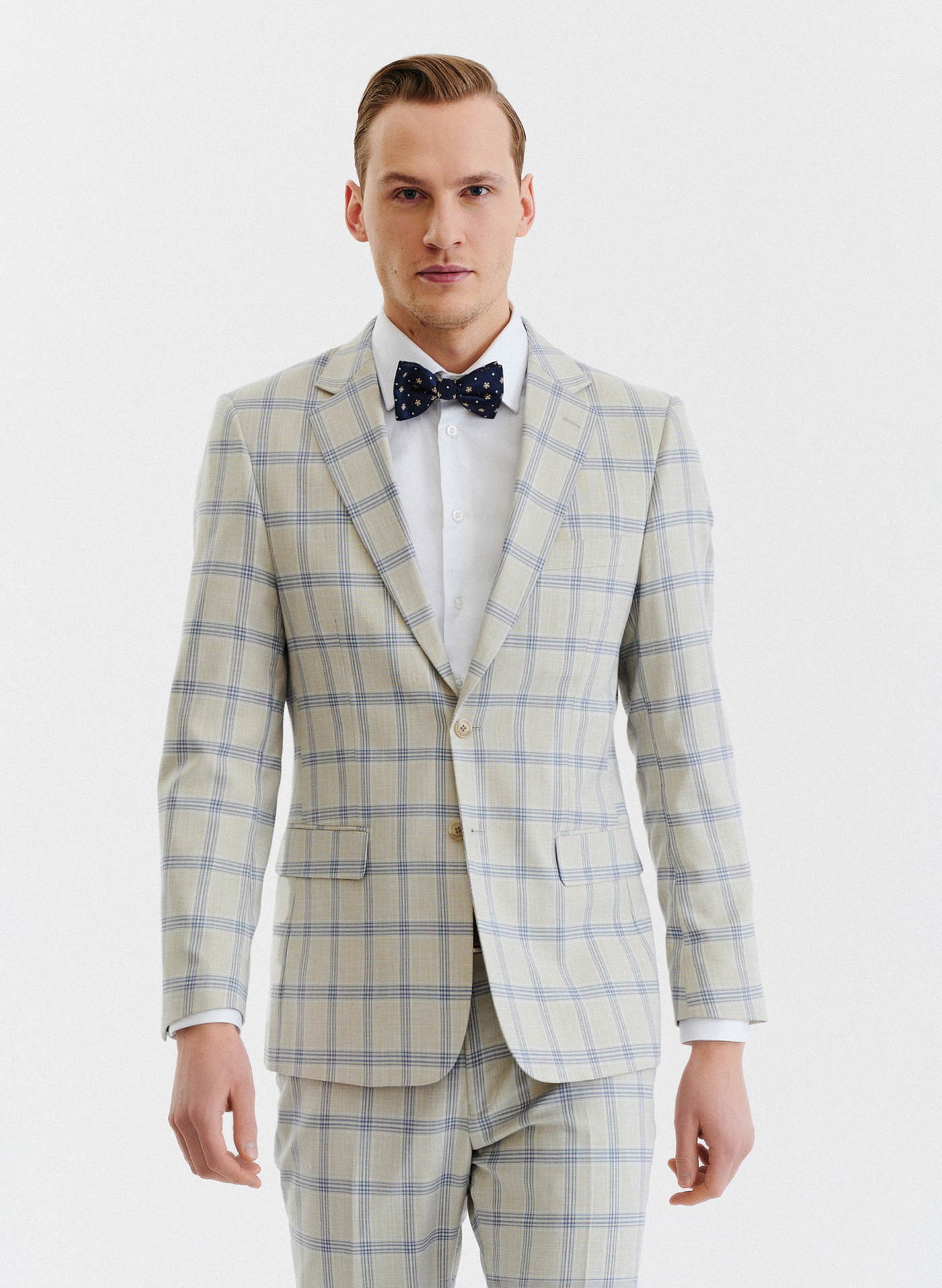 PAKO LORENTE – Beżowa marynarka garniturowa w kratę