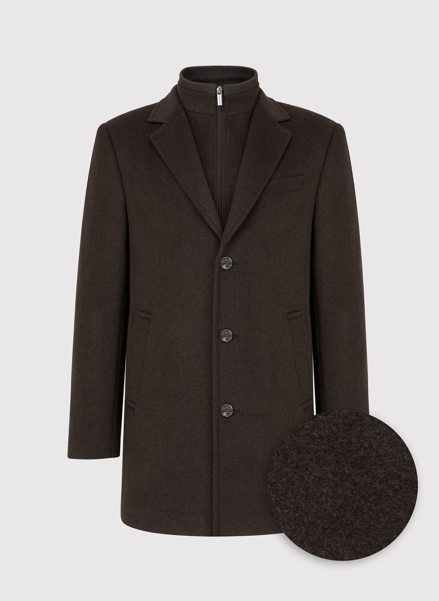 PAKO LORENTE – Brązowy płaszcz męski z odpinaną stójką