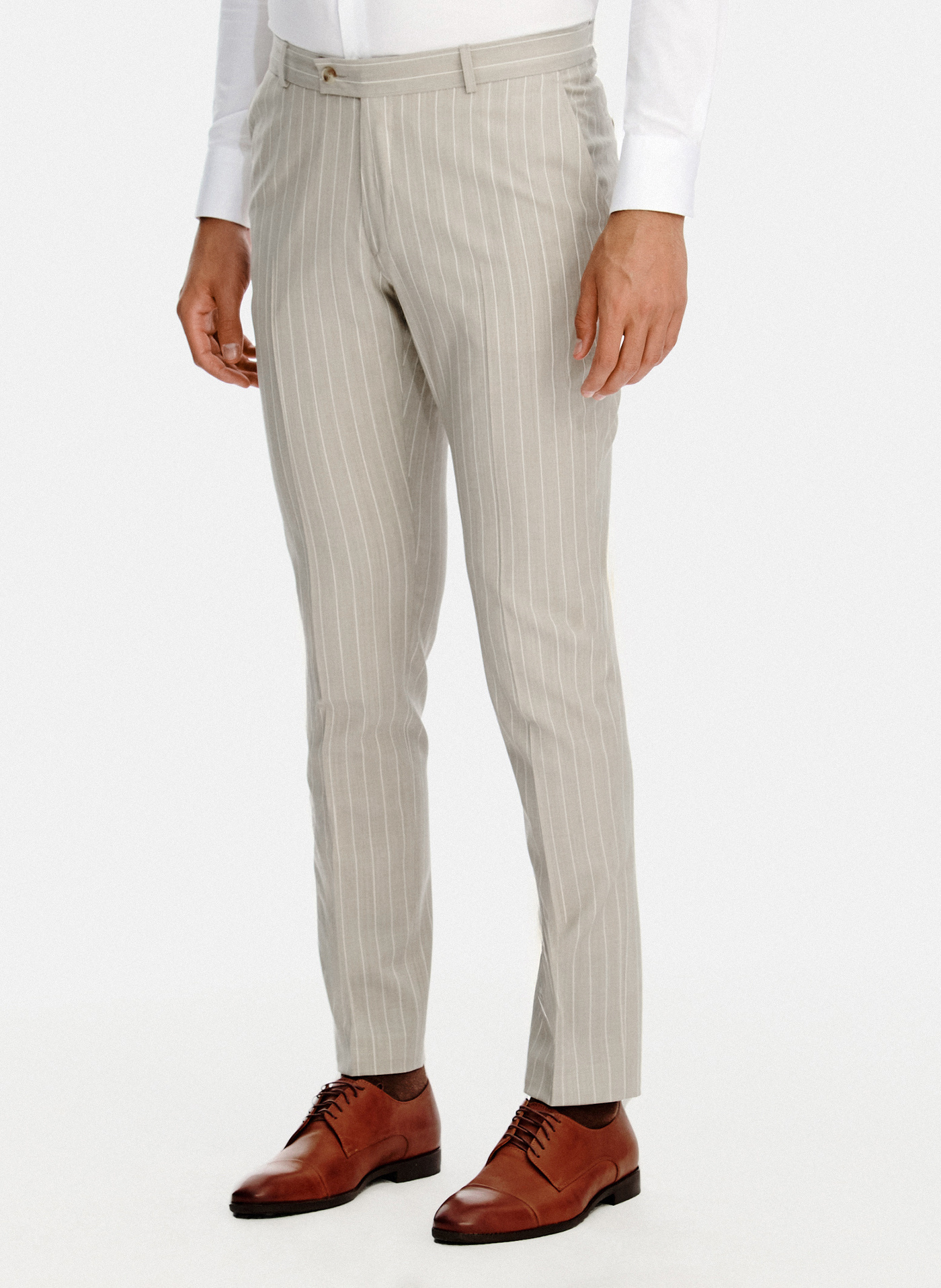 PAKO LORENTE - Beżowe spodnie garniturowe w prążek