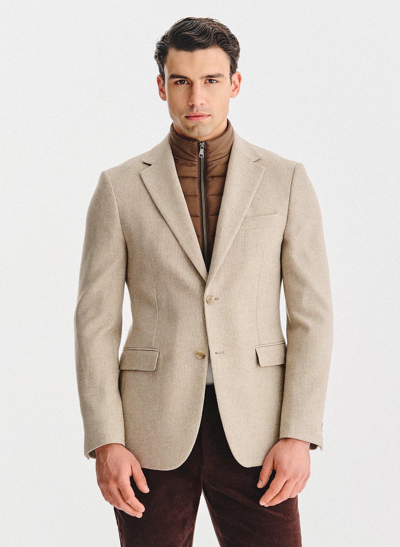 PAKO LORENTE - Beżowa marynarka męska z odpinaną stójką