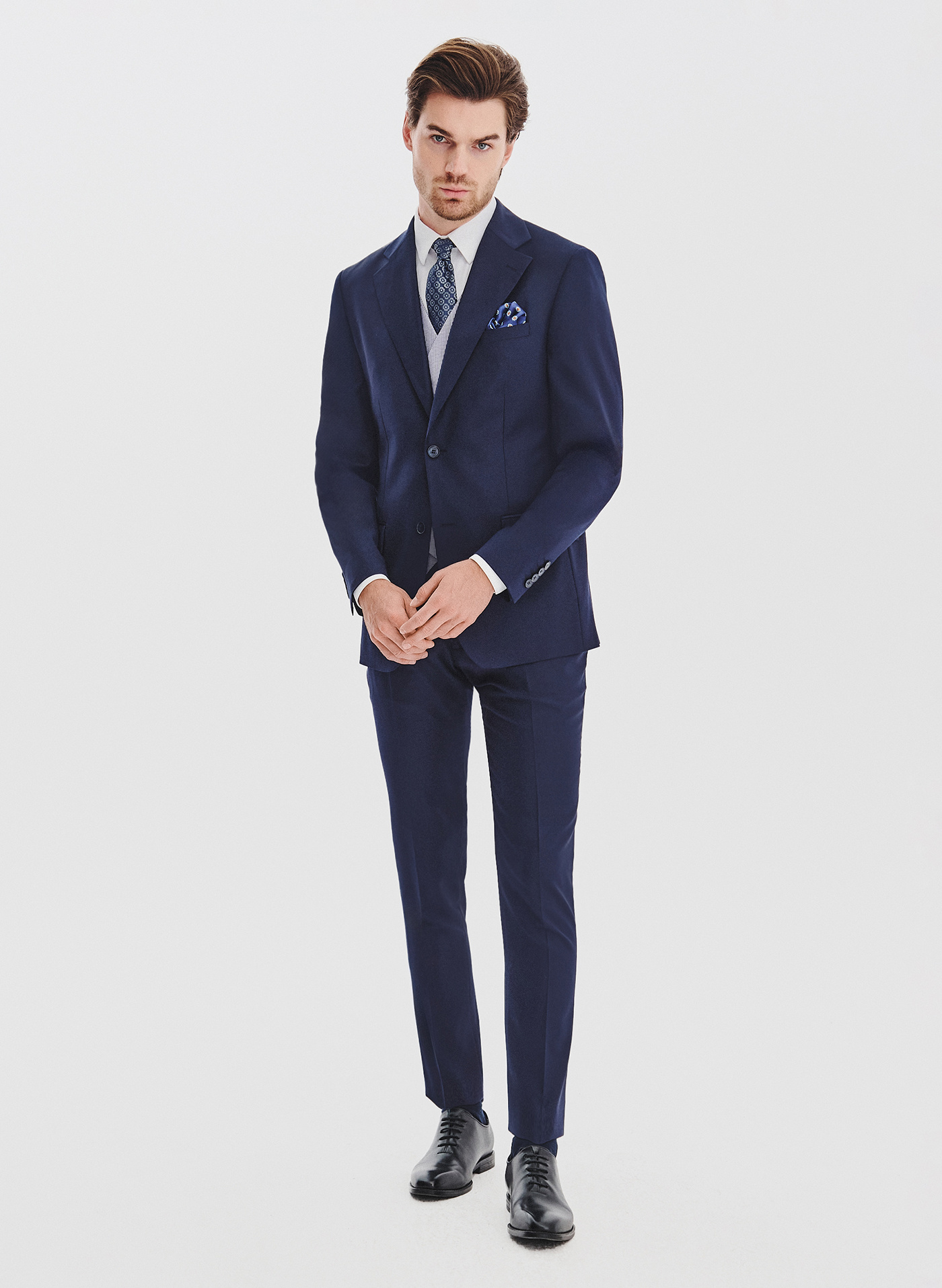 PAKO LORENTE - Granatowy garnitur męski z wełną