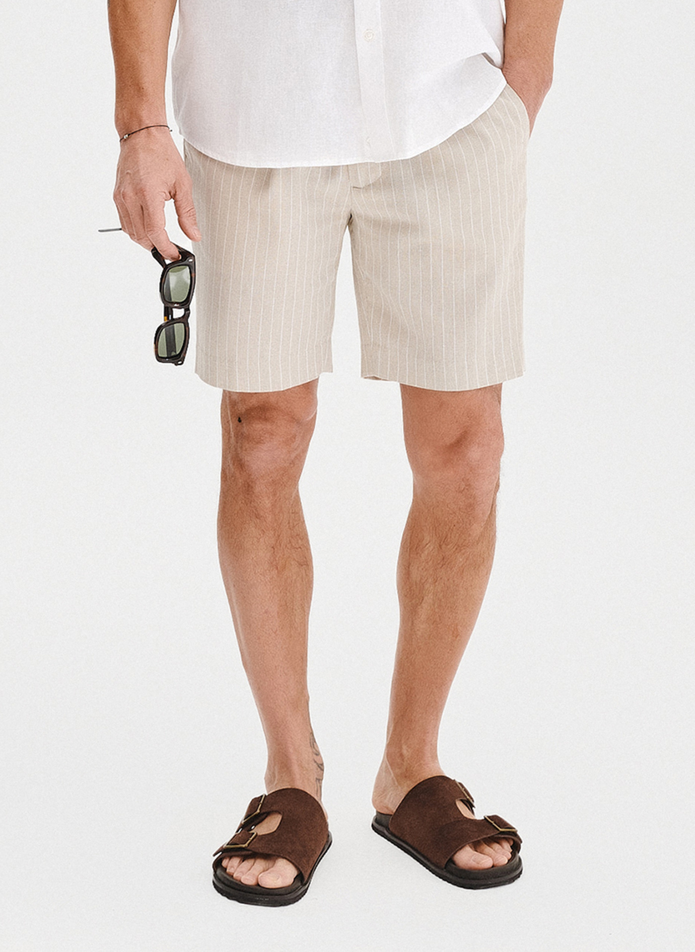 PAKO LORENTE - Szorty męskie w prążek z lnem