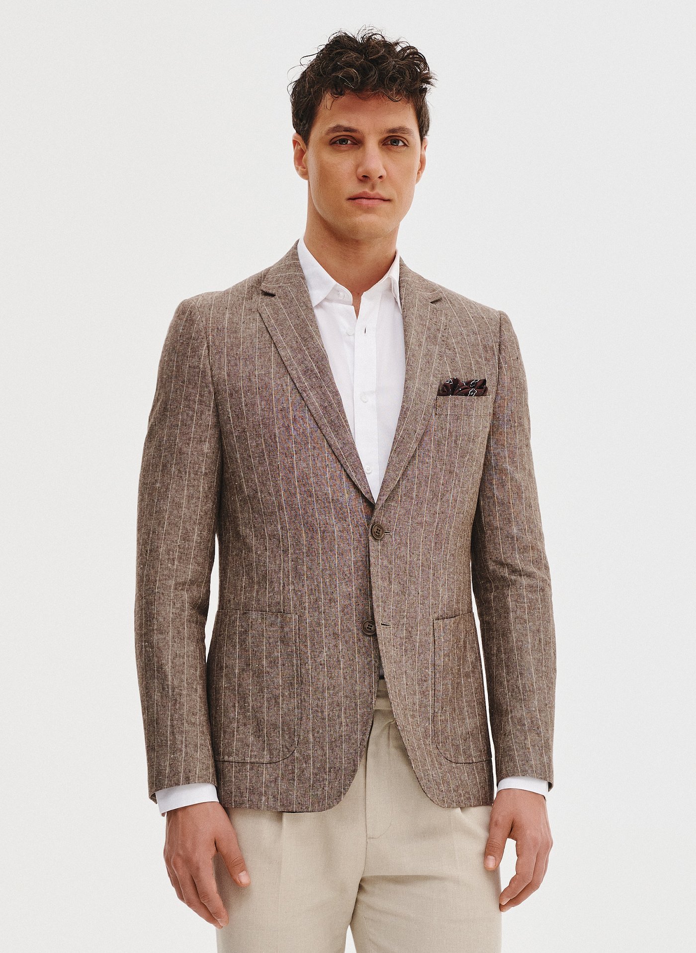 PAKO LORENTE - Marynarka męska z lnem w prążek