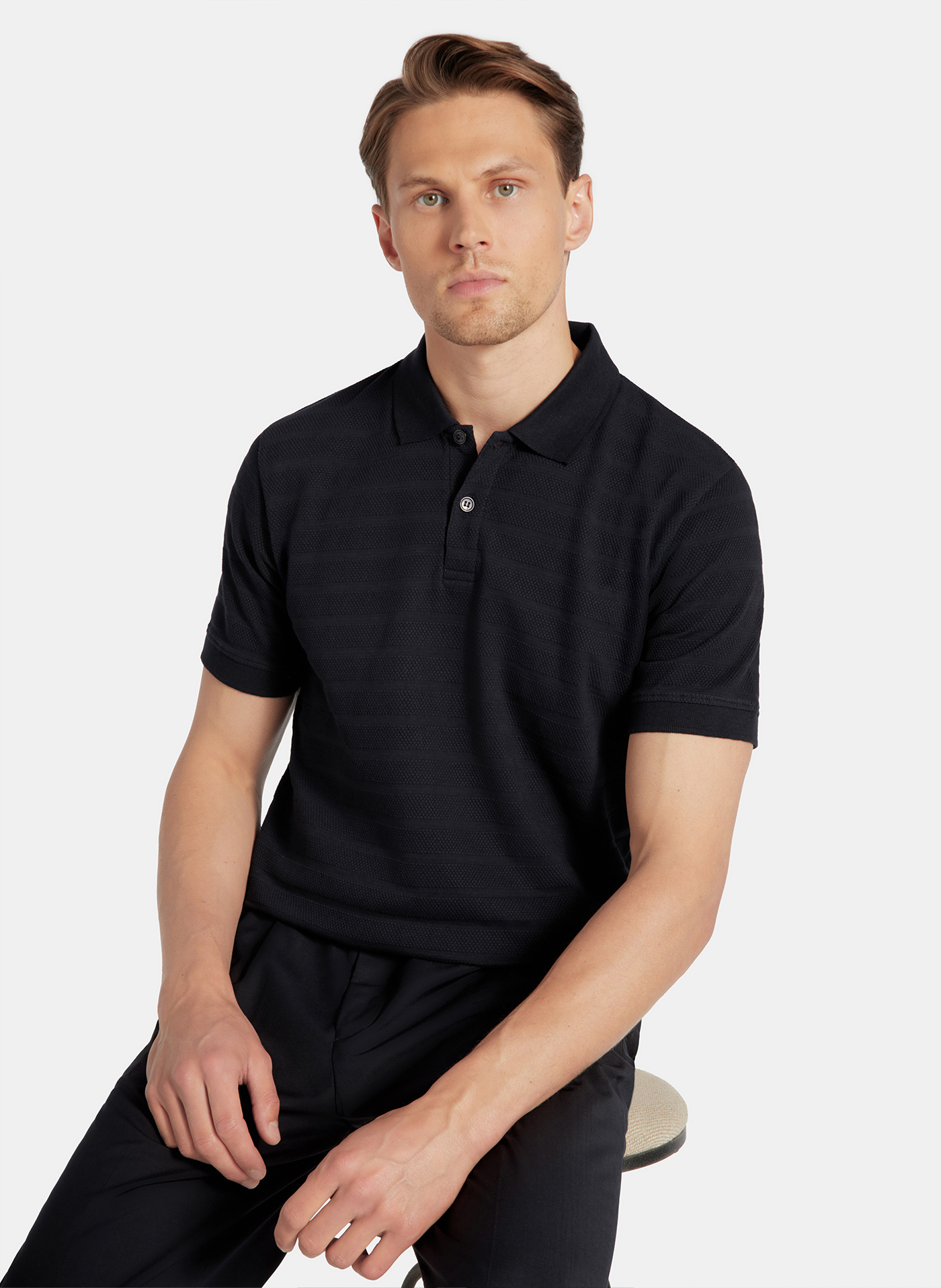 PAKO LORENTE - Granatowe bawełniane polo w prążki