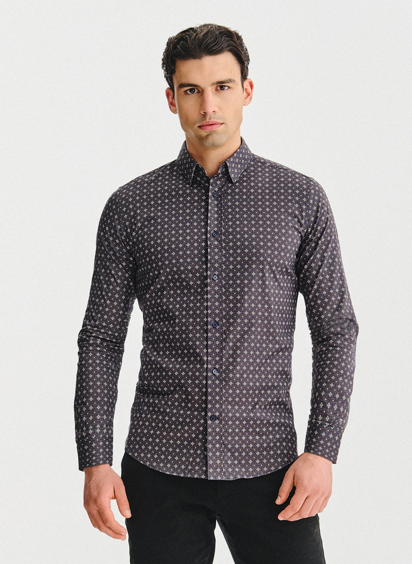 PAKO LORENTE - Brązowa koszula mikrowzór