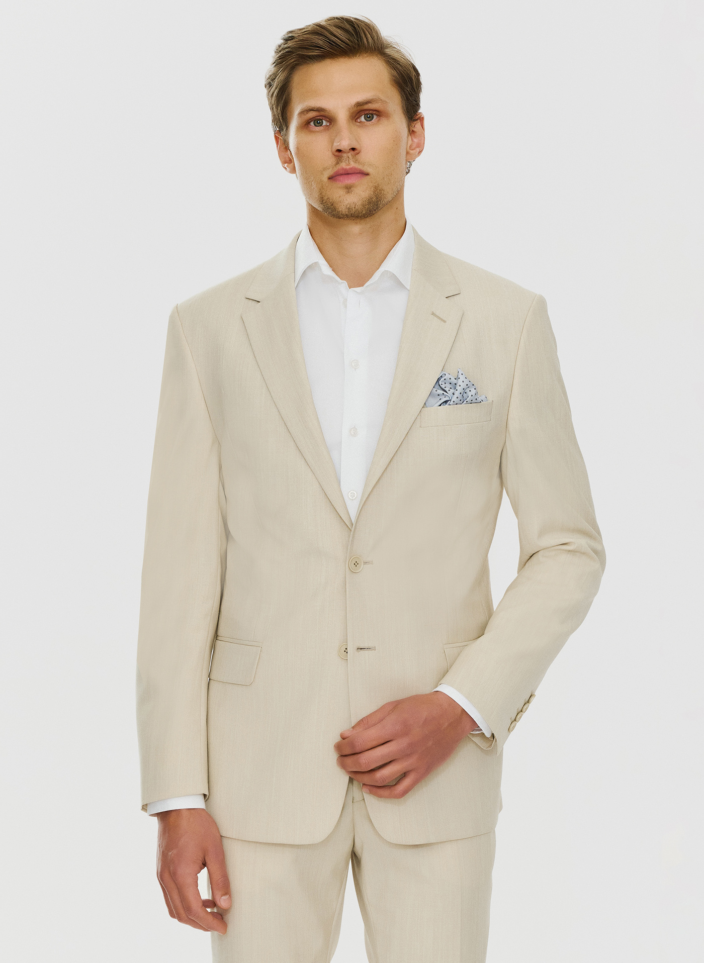 PAKO LORENTE – Beżowa męska marynarka garniturowa