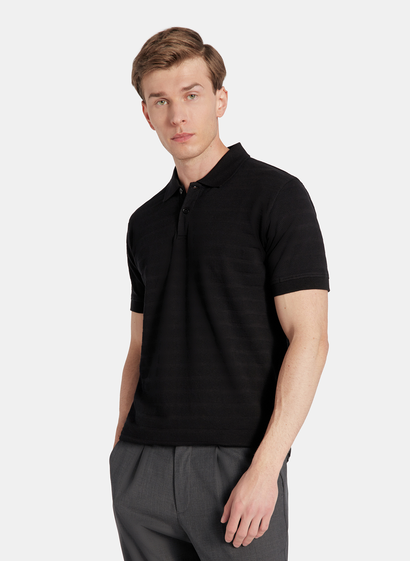 PAKO LORENTE - Czarne bawełniane polo w prążki
