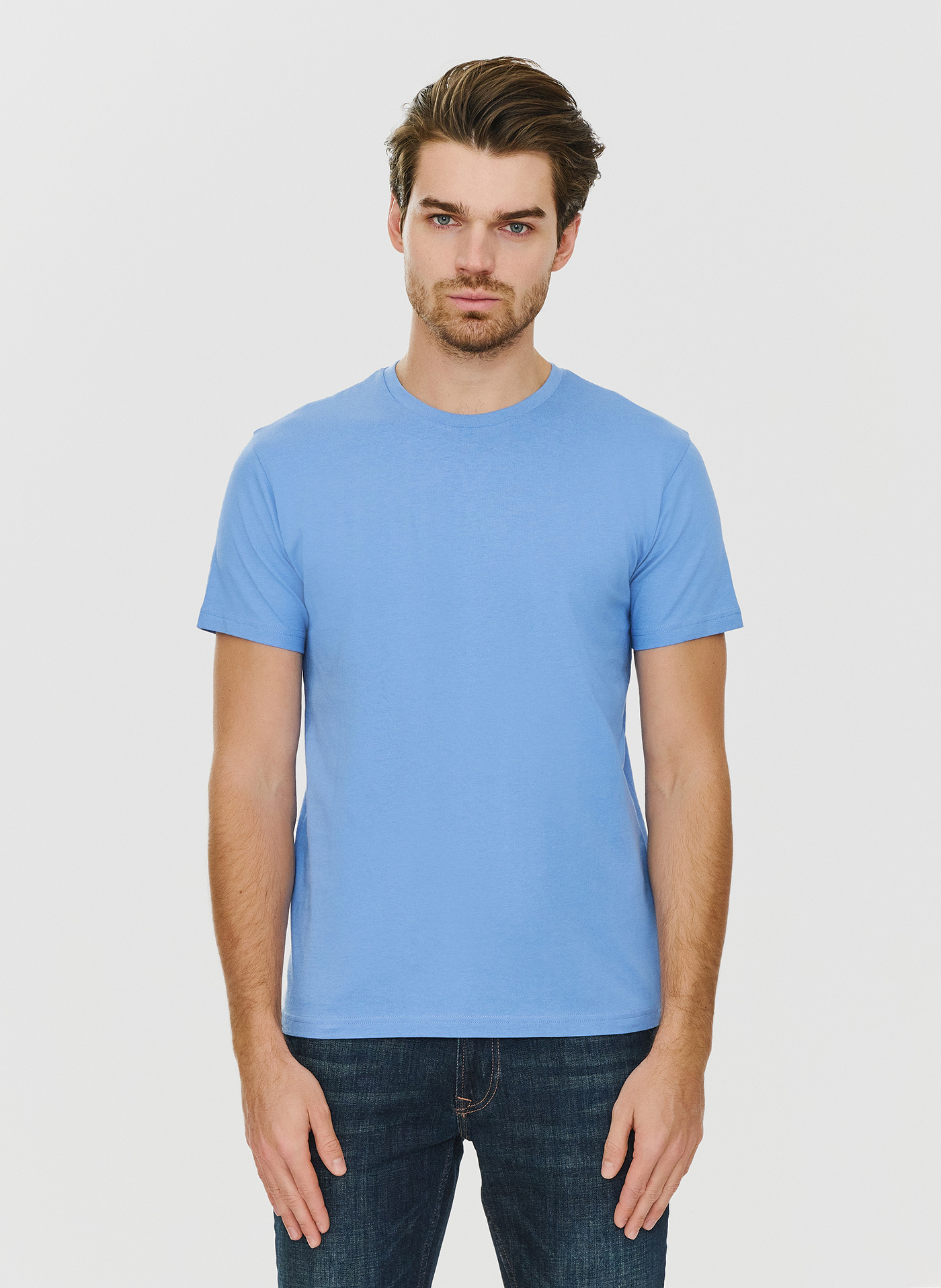 PAKO LORENTE – Bawełniany niebieski t-shirt z okrągłym dekoltem