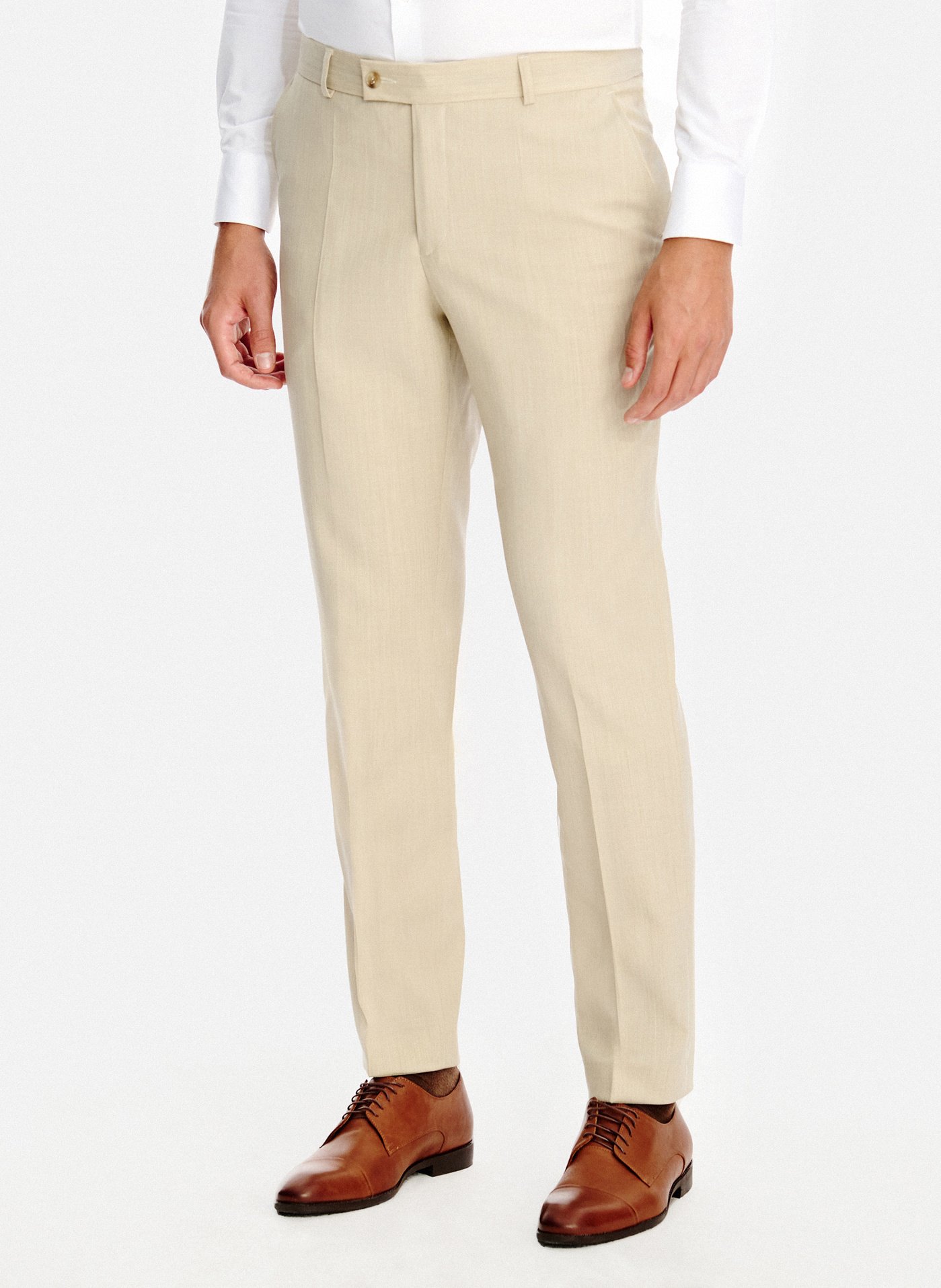 PAKO LORENTE – Beżowe wełniane spodnie garniturowe