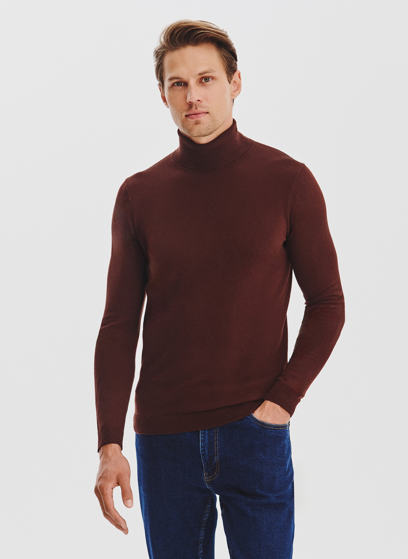 PAKO LORENTE - Brązowy gładki golf męski