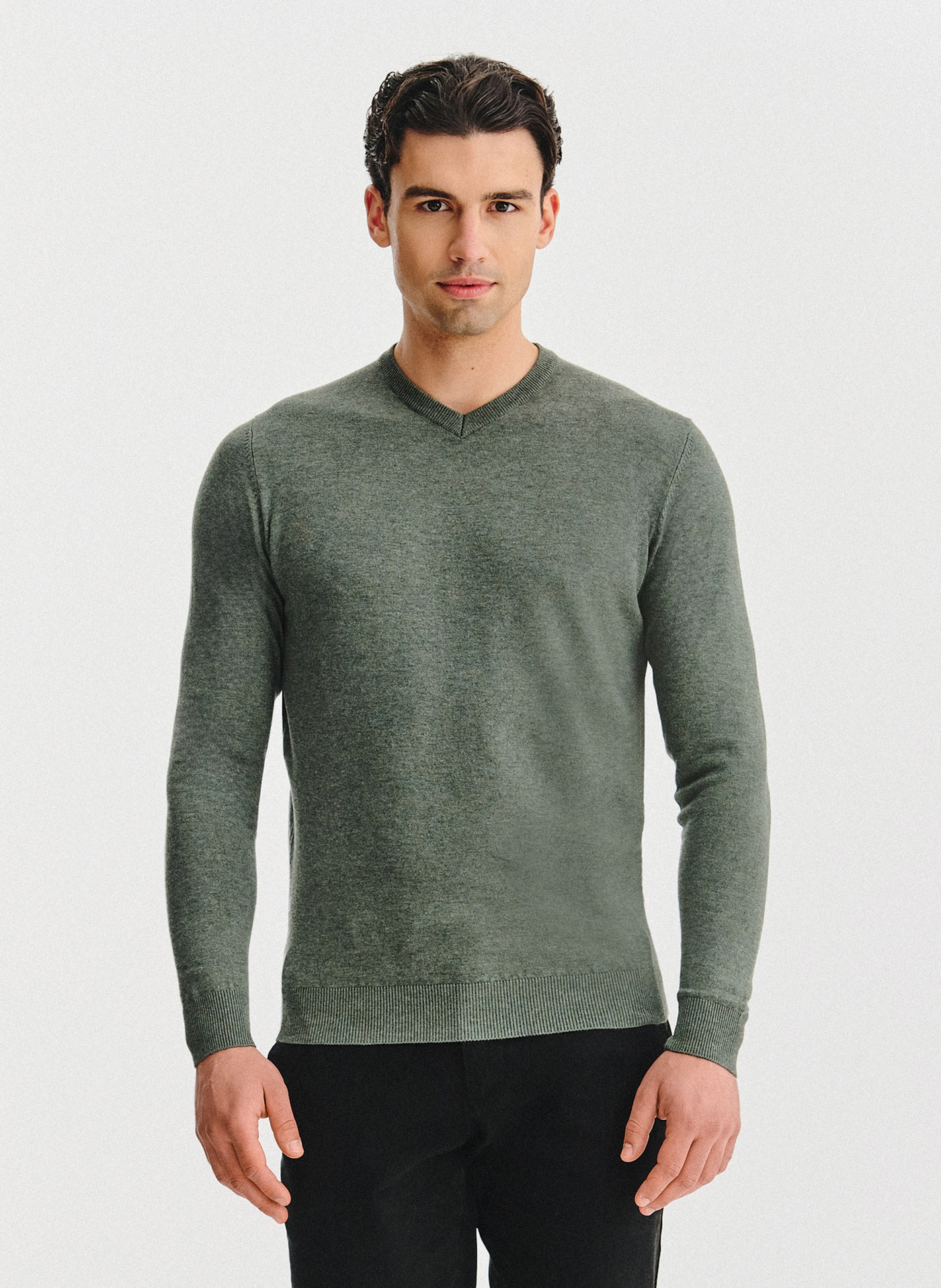 PAKO LORENTE – Zielony sweter męski v-neck
