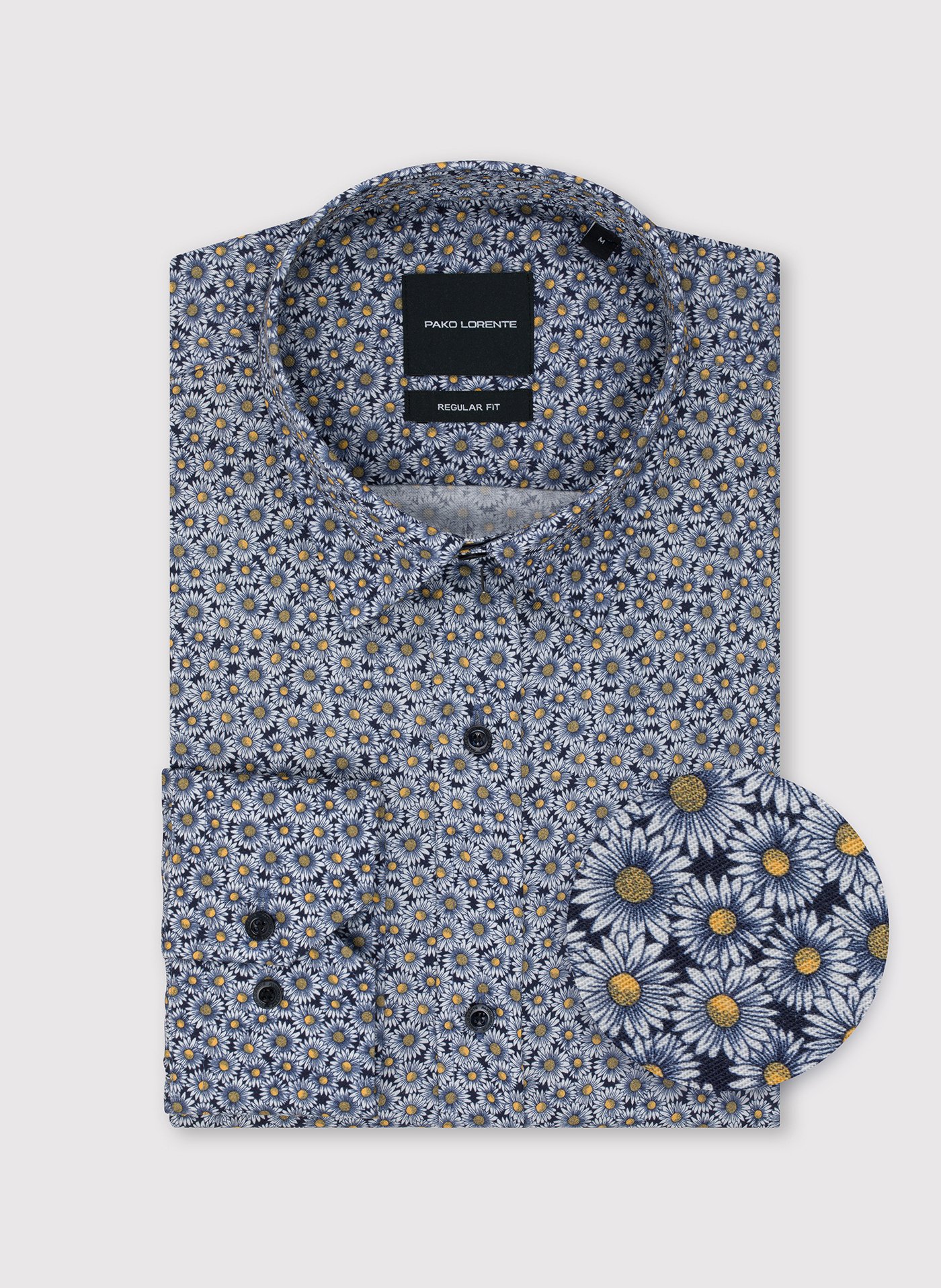 PAKO LORENTE - Granatowa koszula męska w kwiaty