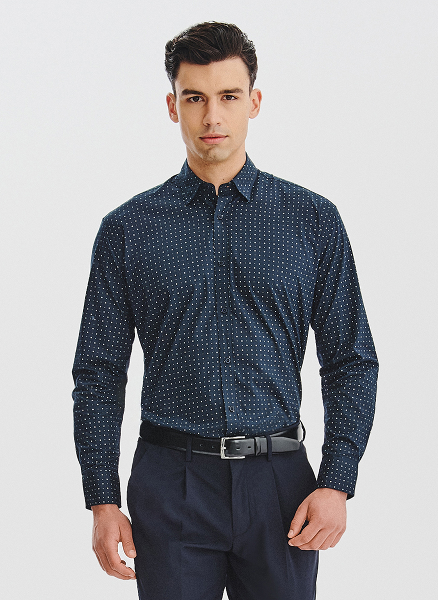 PAKO LORENTE - Granatowa koszula męska wzór geometryczny