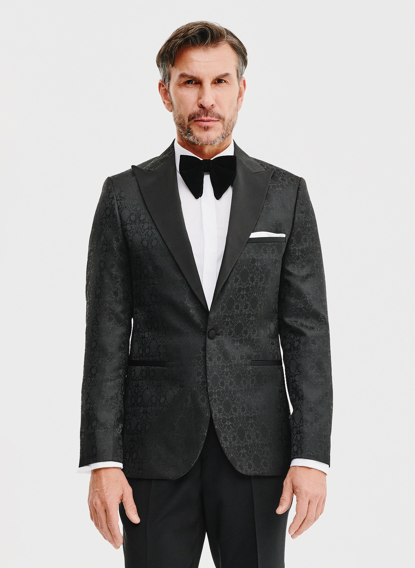 PAKO LORENTE – Czarna żakardowa marynarka smokingowa
