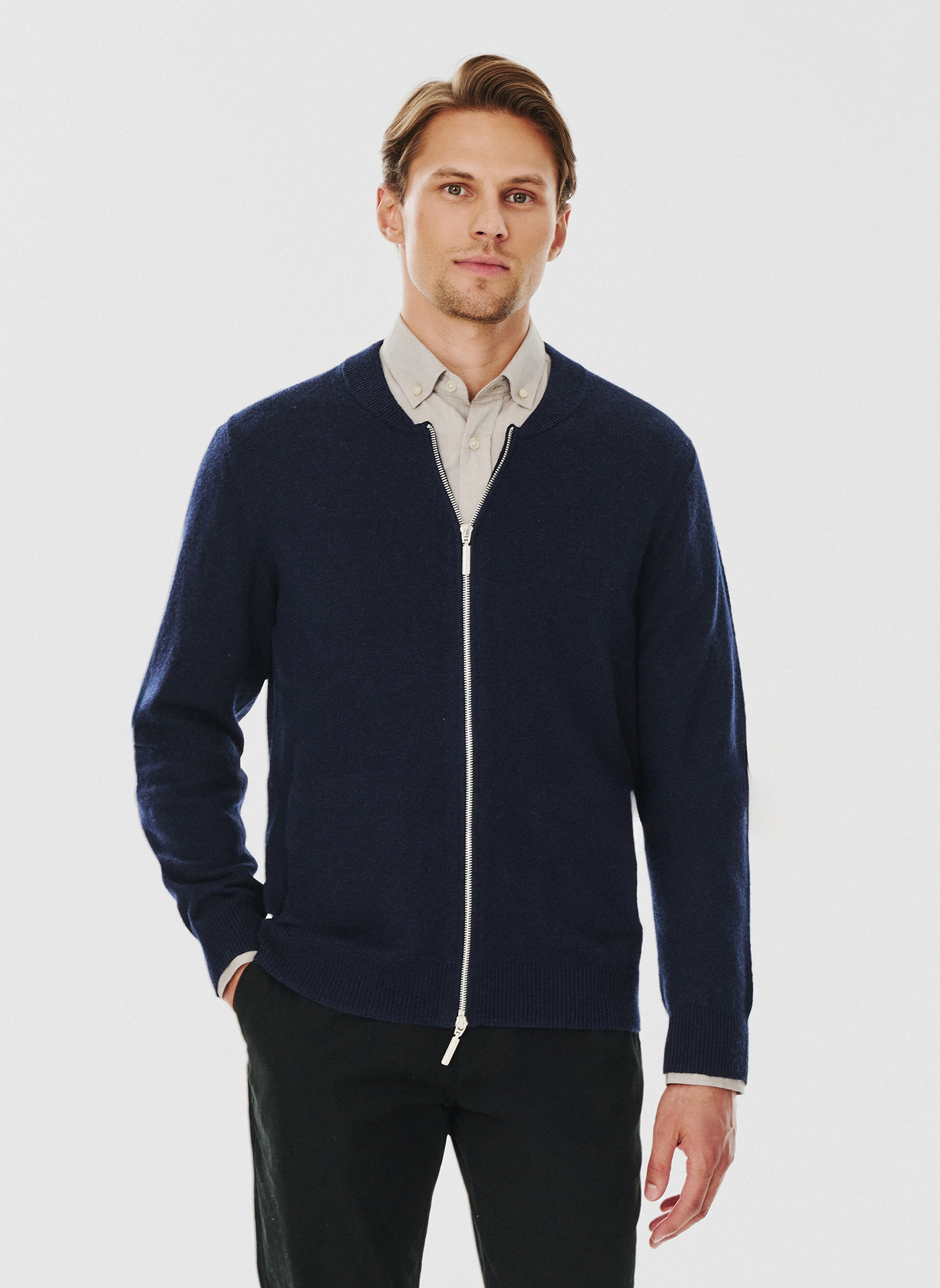 PAKO LORENTE – Sweter męski rozpinany w granatowym kolorze