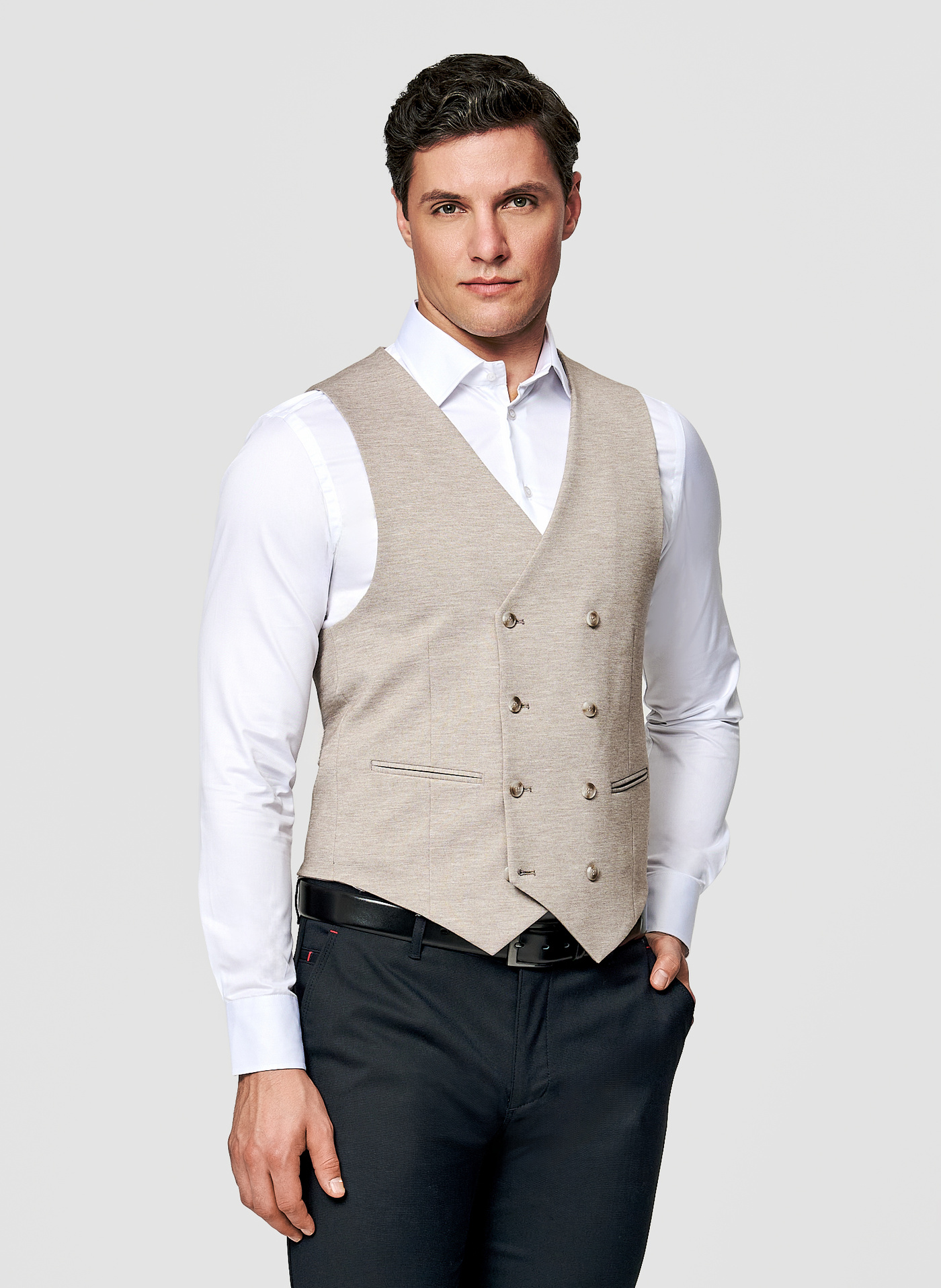 PAKO LORENTE - Jasnobrązowa dzianinowa kamizelka męska