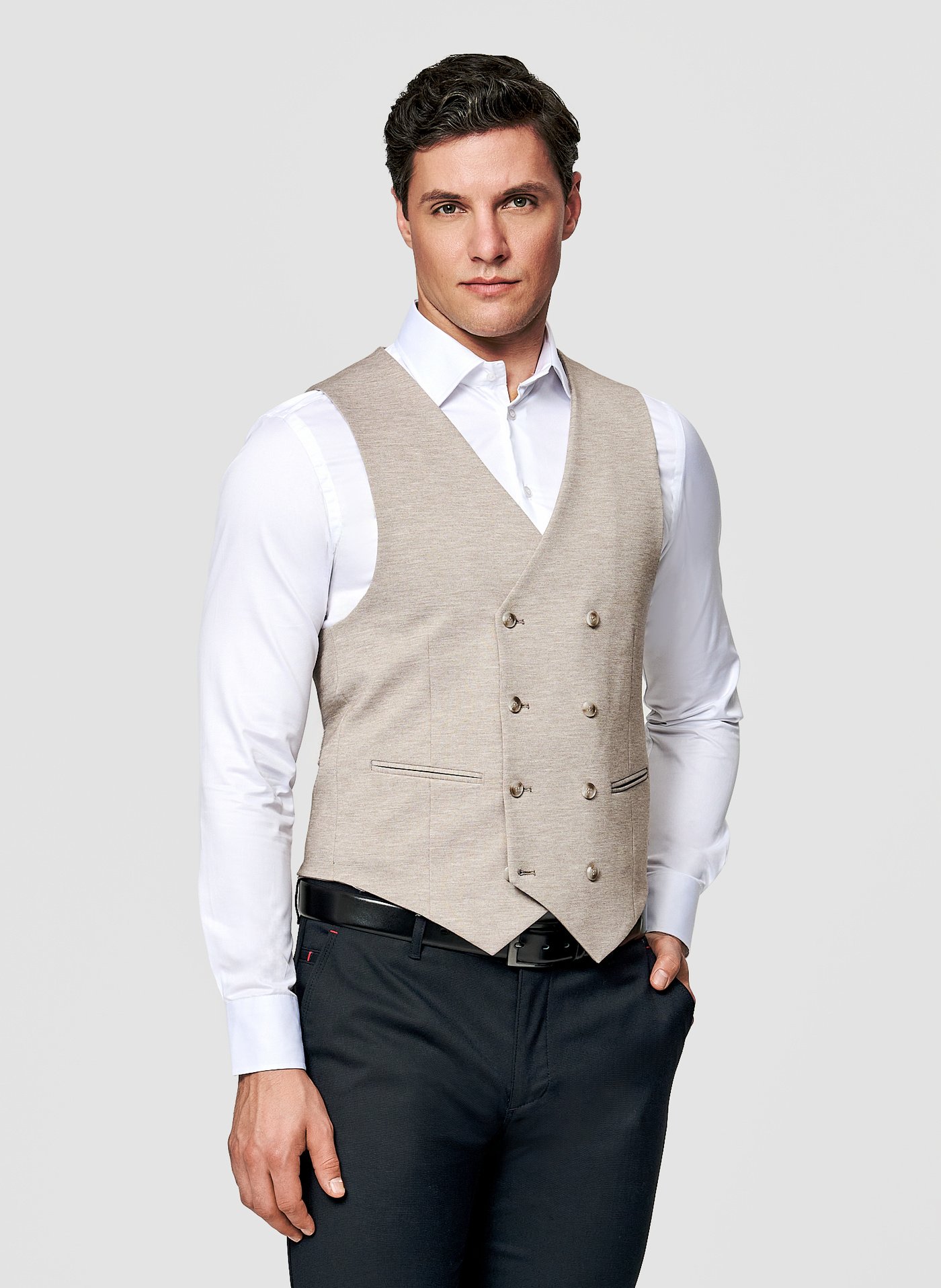 PAKO LORENTE - Jasnobrązowa dzianinowa kamizelka męska