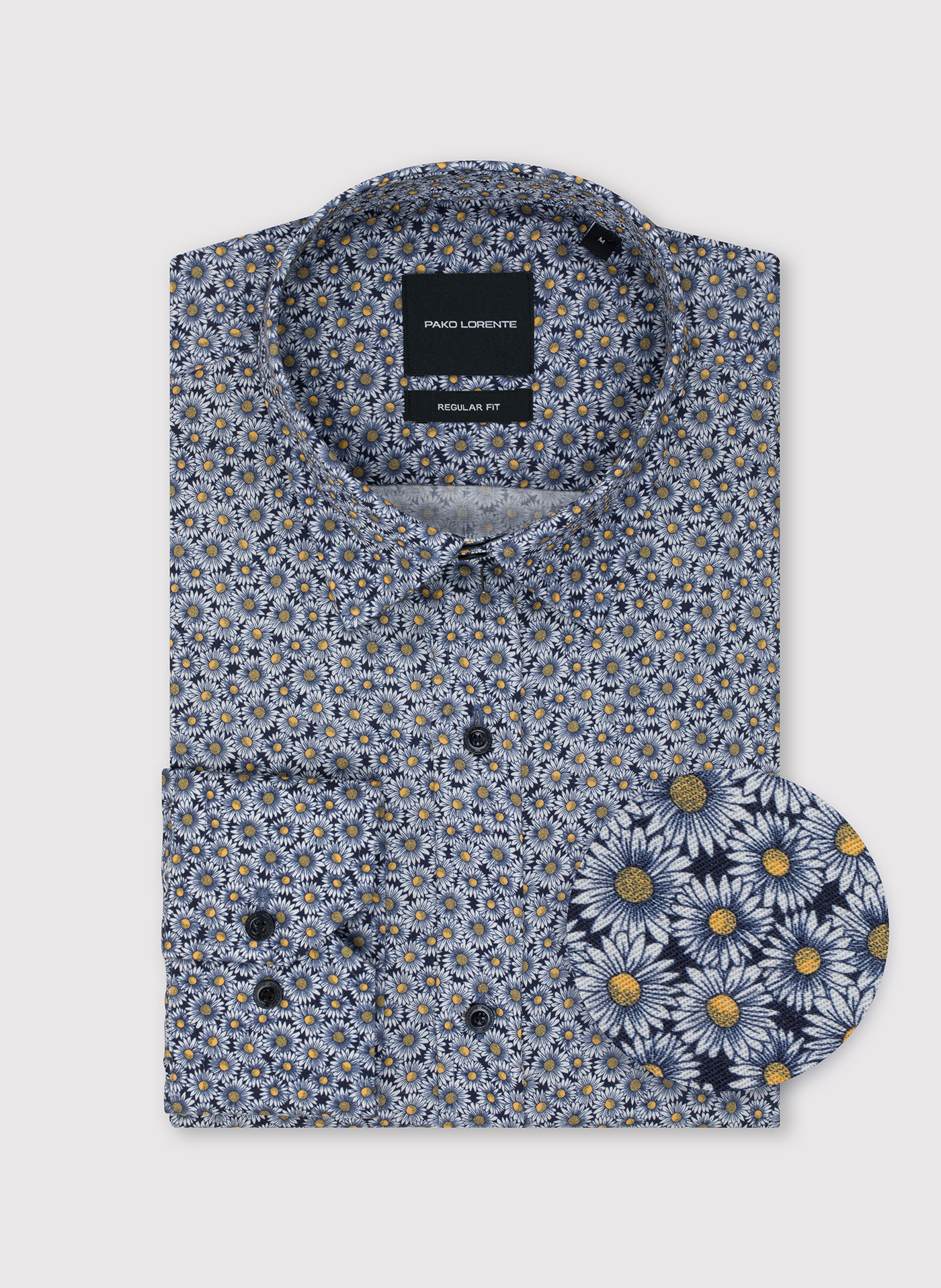 PAKO LORENTE - Granatowa koszula męska w kwiaty