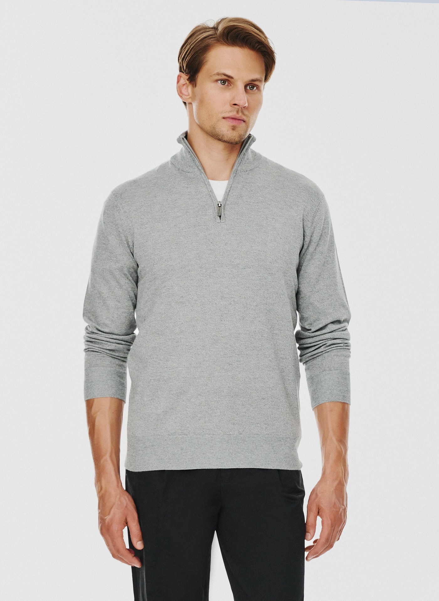 PAKO LORENTE – Szary sweter z wysoką stójką zapinaną na zamek