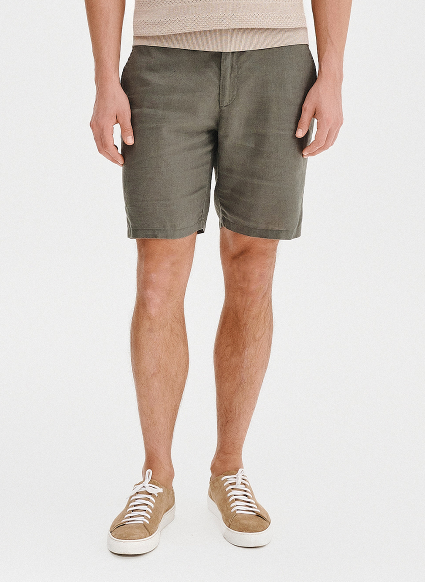 PAKO LORENTE - Lniane szorty męskie w kolorze zielonym