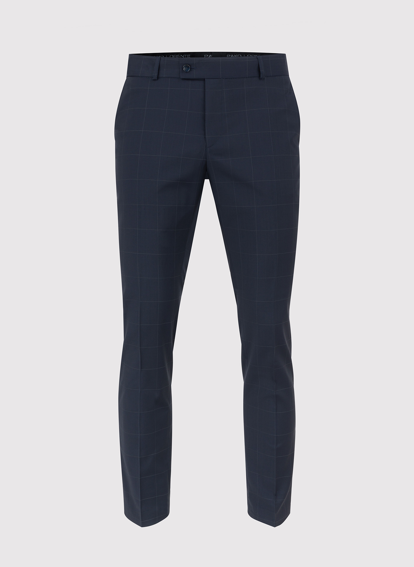 PAKO LORENTE – Granatowe spodnie garniturowe w subtelną kratę