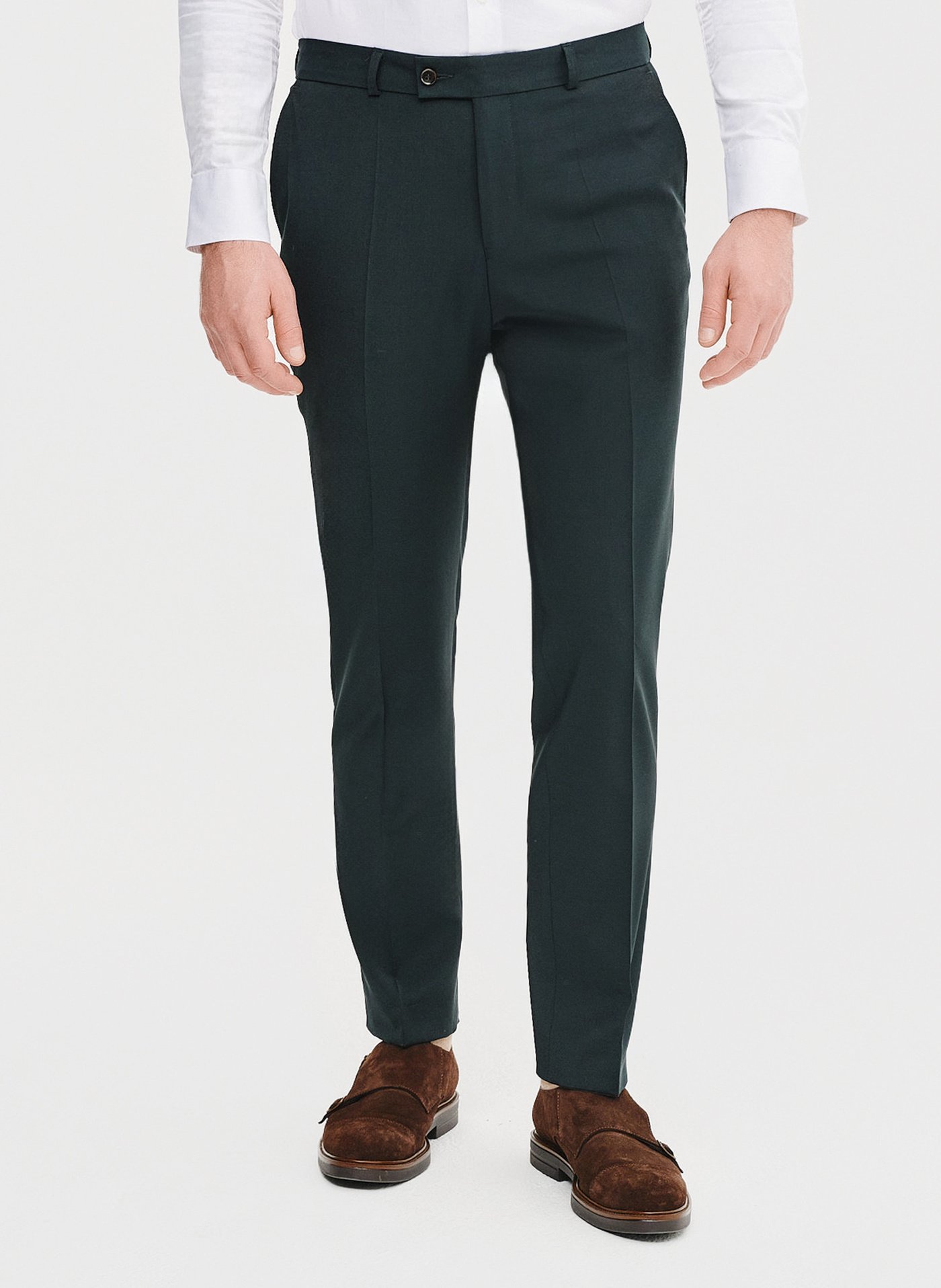 PAKO LORENTE – Wełniane spodnie garniturowe w kolorze zielonym