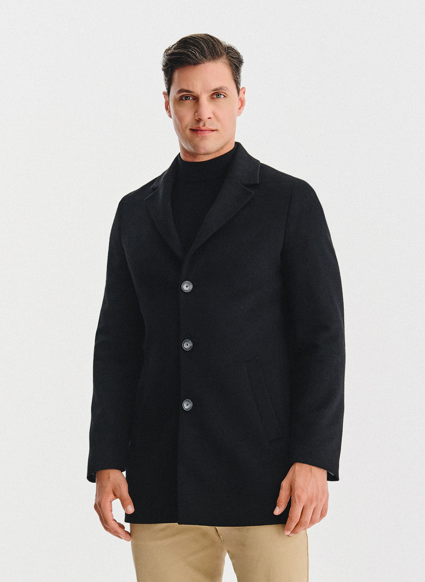 PAKO LORENTE – Czarny płaszcz z wełną