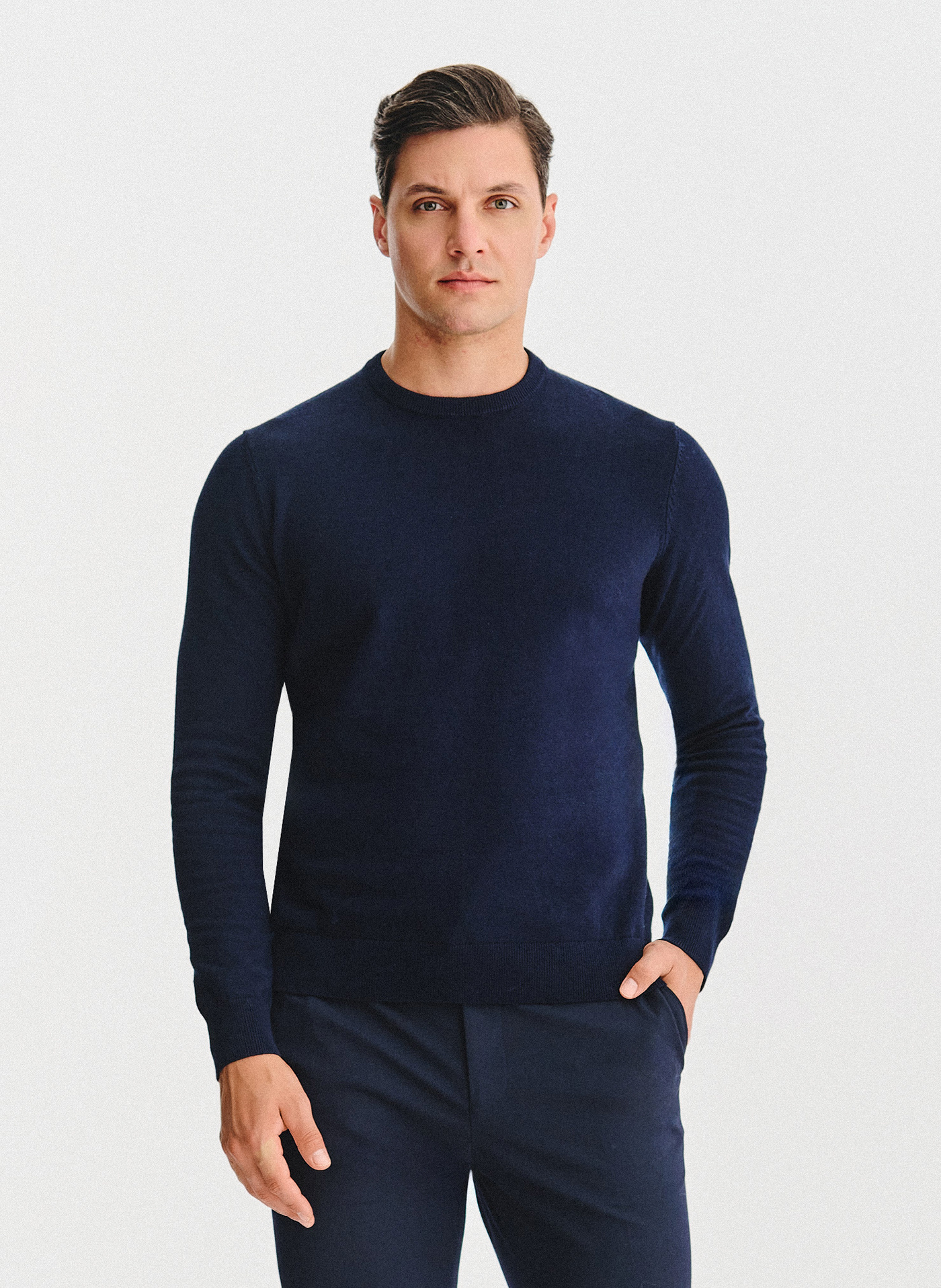 PAKO LORENTE – Granatowy bawełniany sweter z kaszmirem