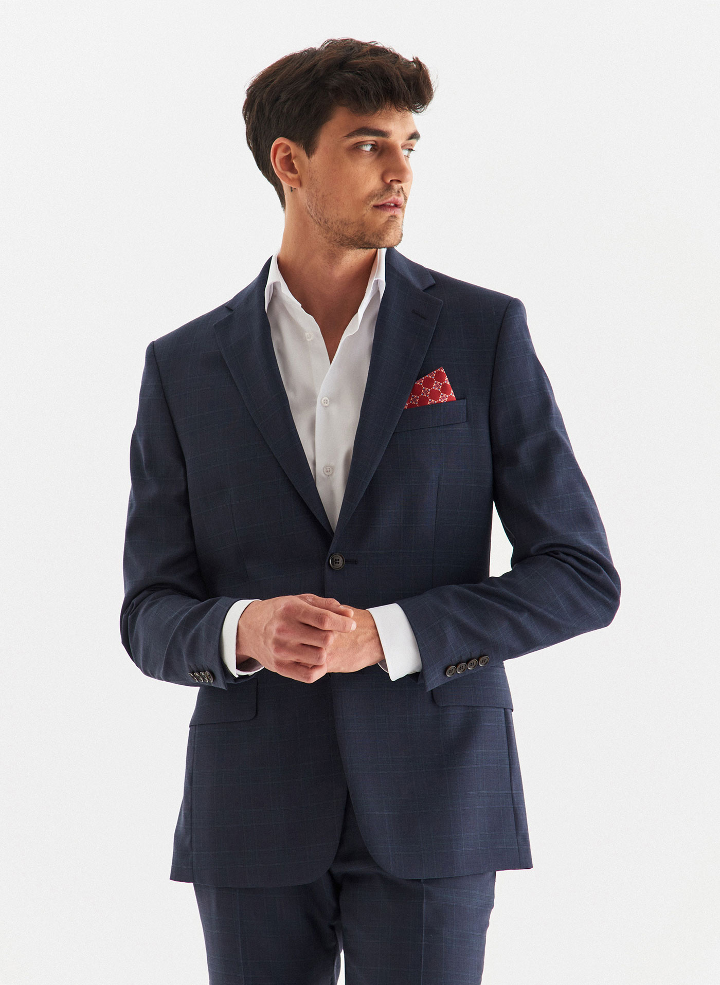 PAKO LORENTE – Granatowa marynarka garniturowa w kratę