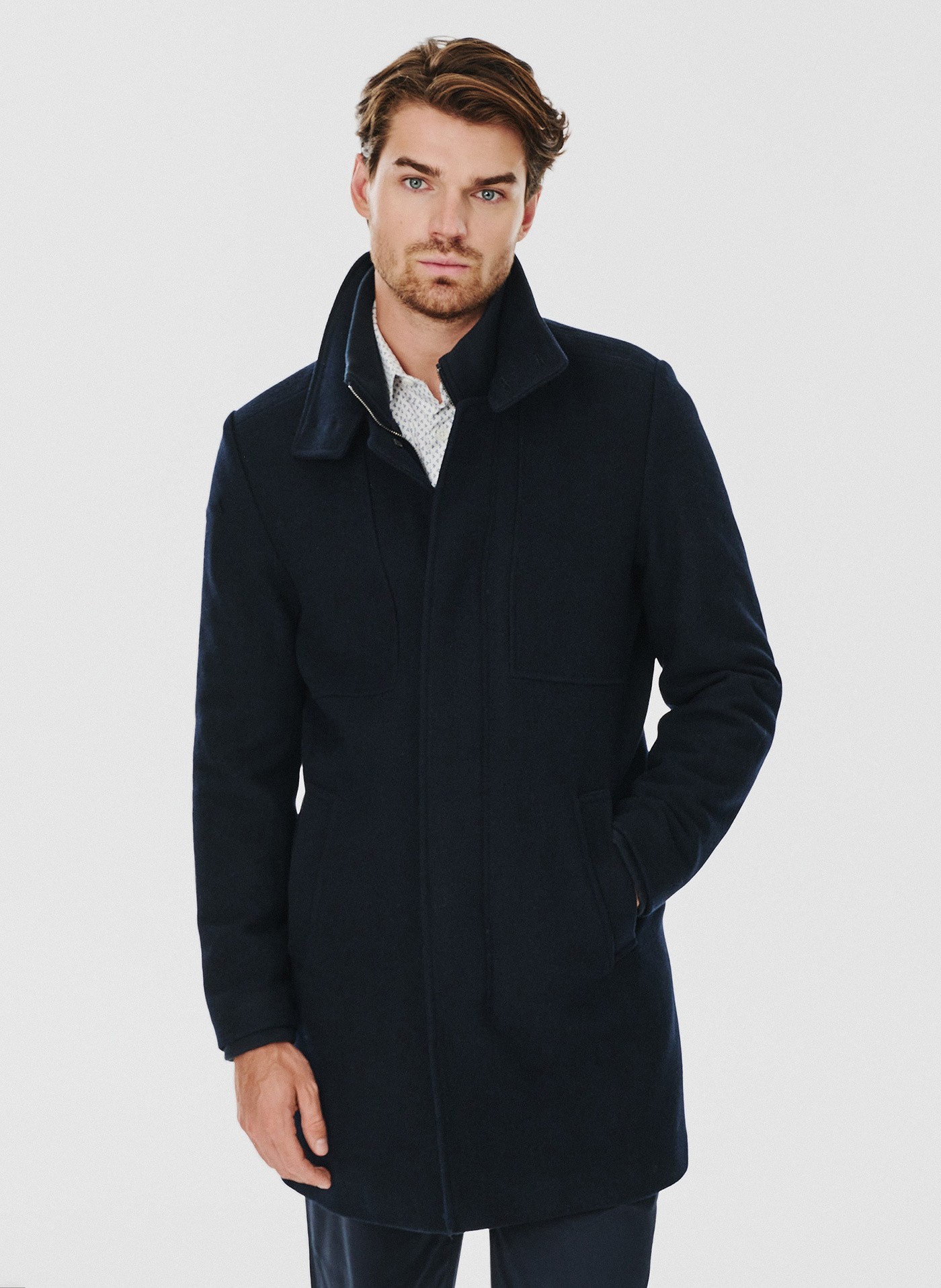 PAKO LORENTE – Wełniany płaszcz męski w kolorze granatowym