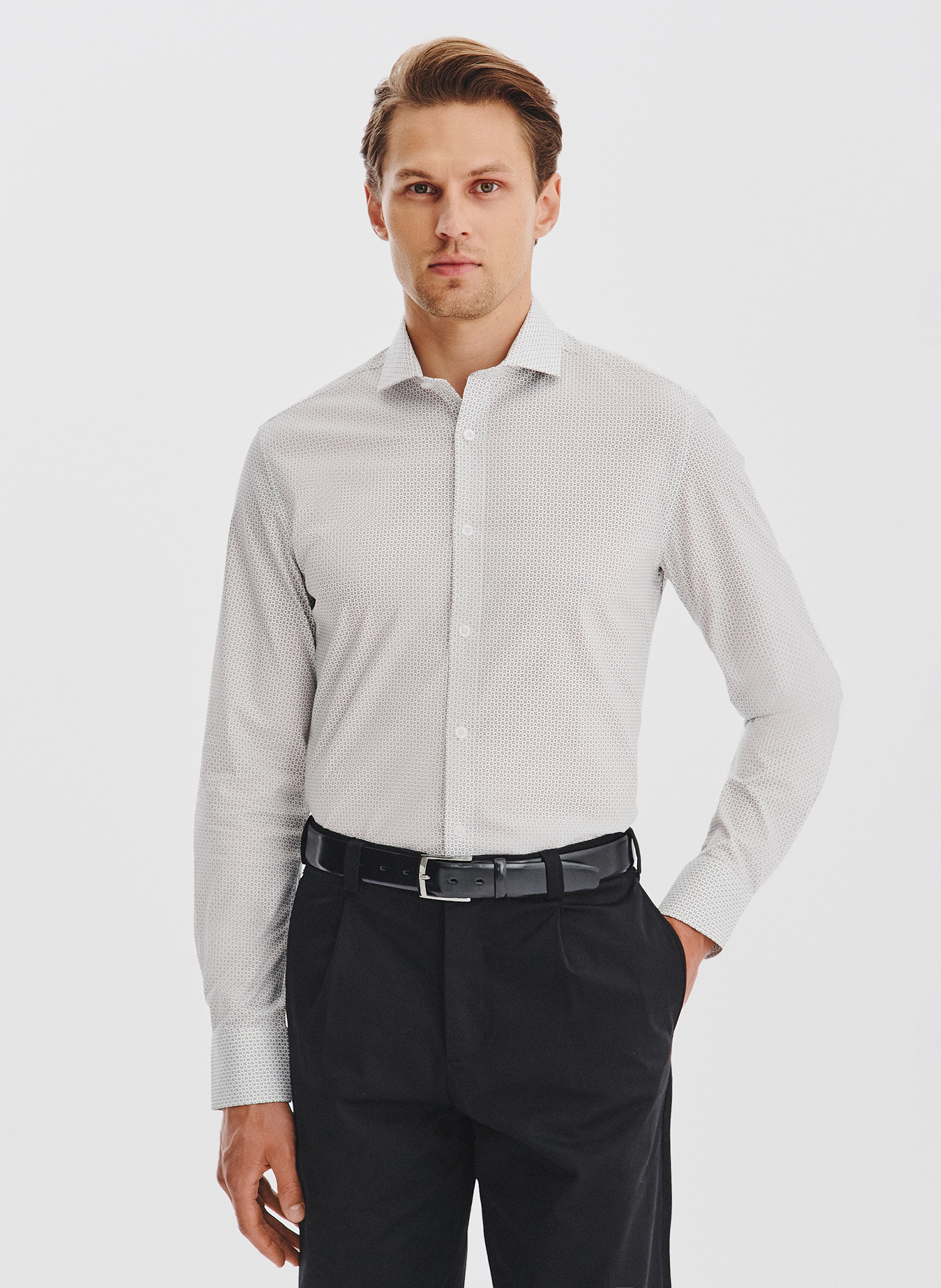 PAKO LORENTE - Biała koszula męska w mikrowzór