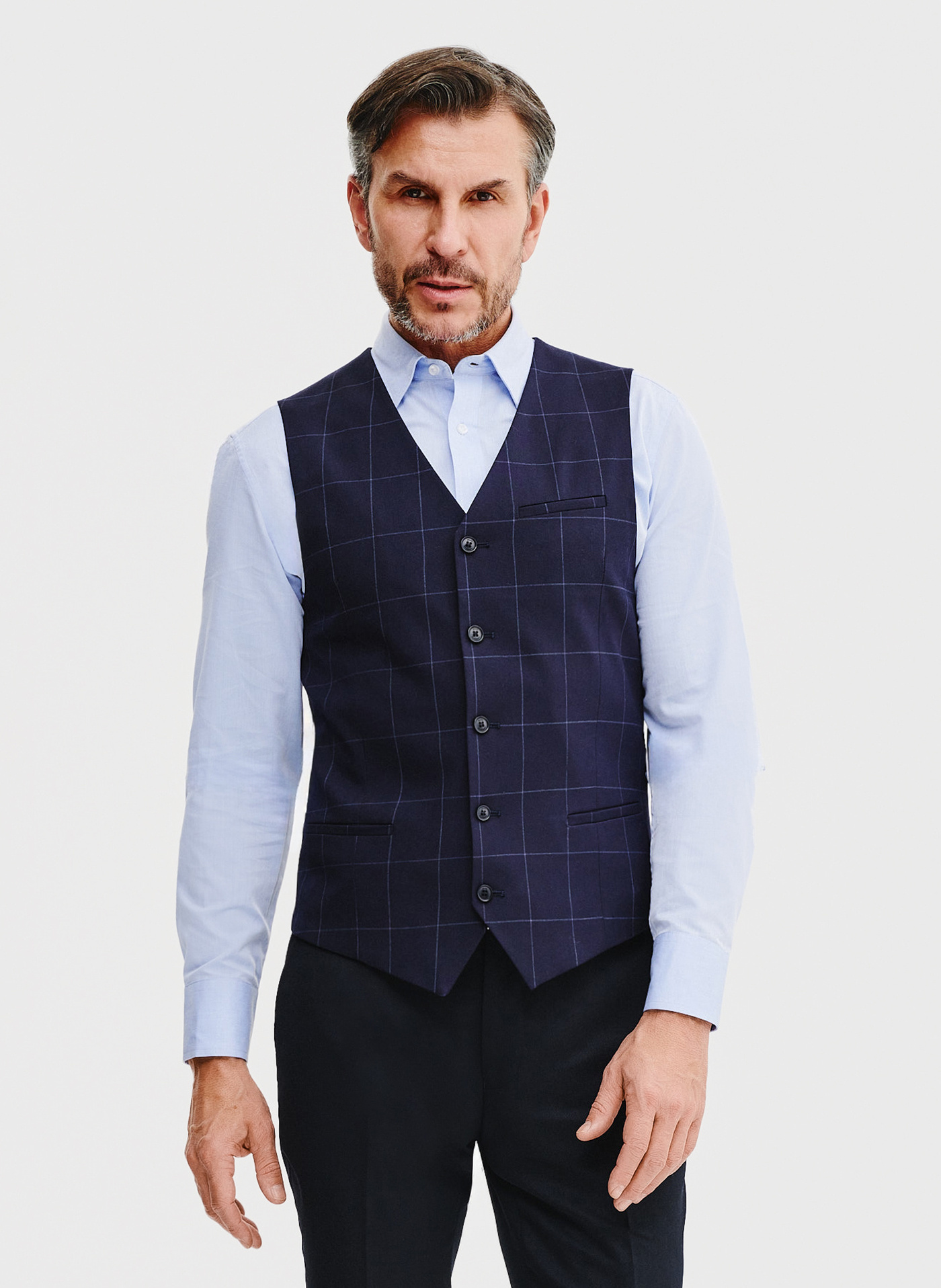 PAKO LORENTE – Granatowa kamizelka męska w kratę