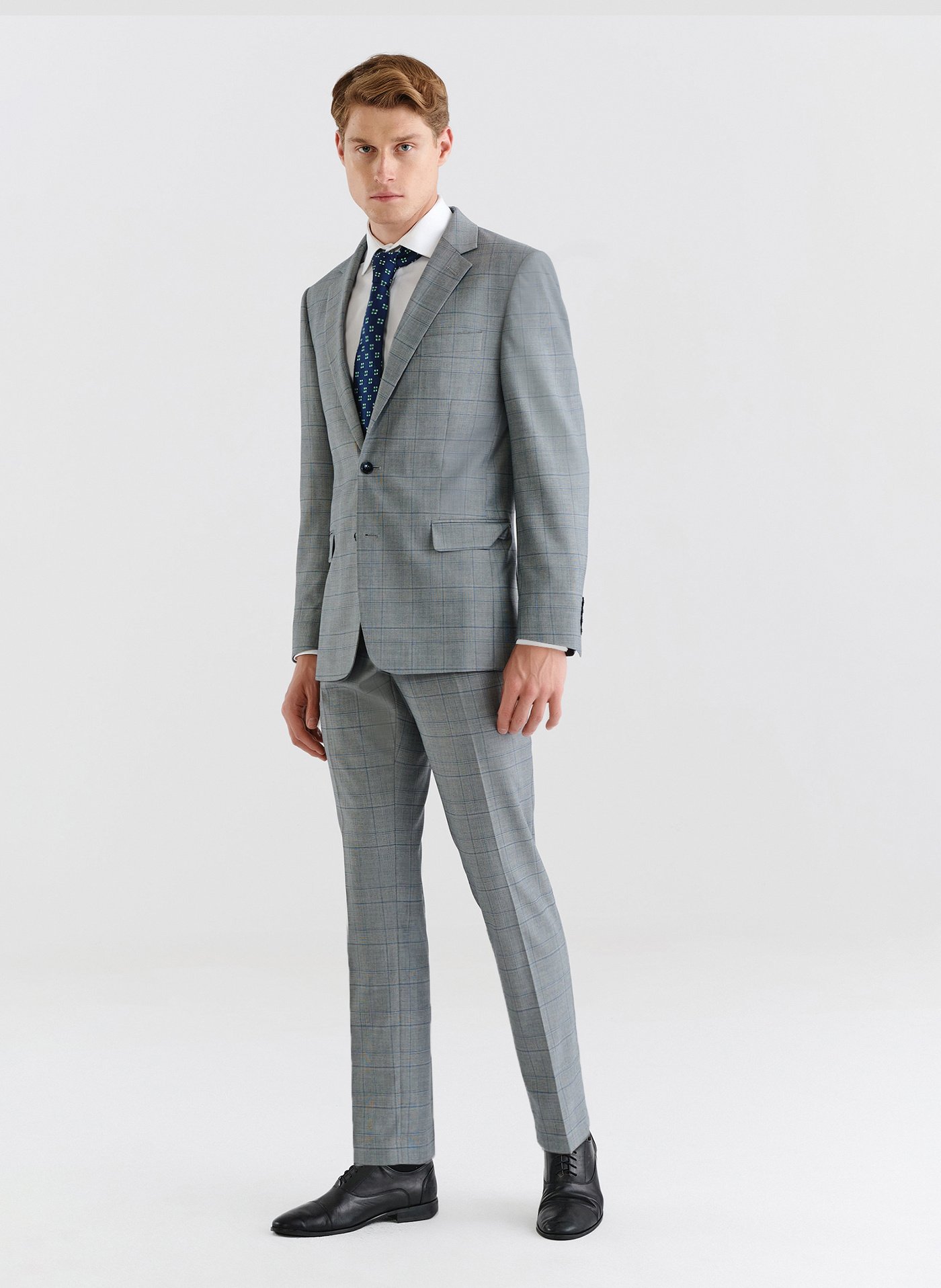 PAKO LORENTE – Szare spodnie garniturowe w niebieską kratę