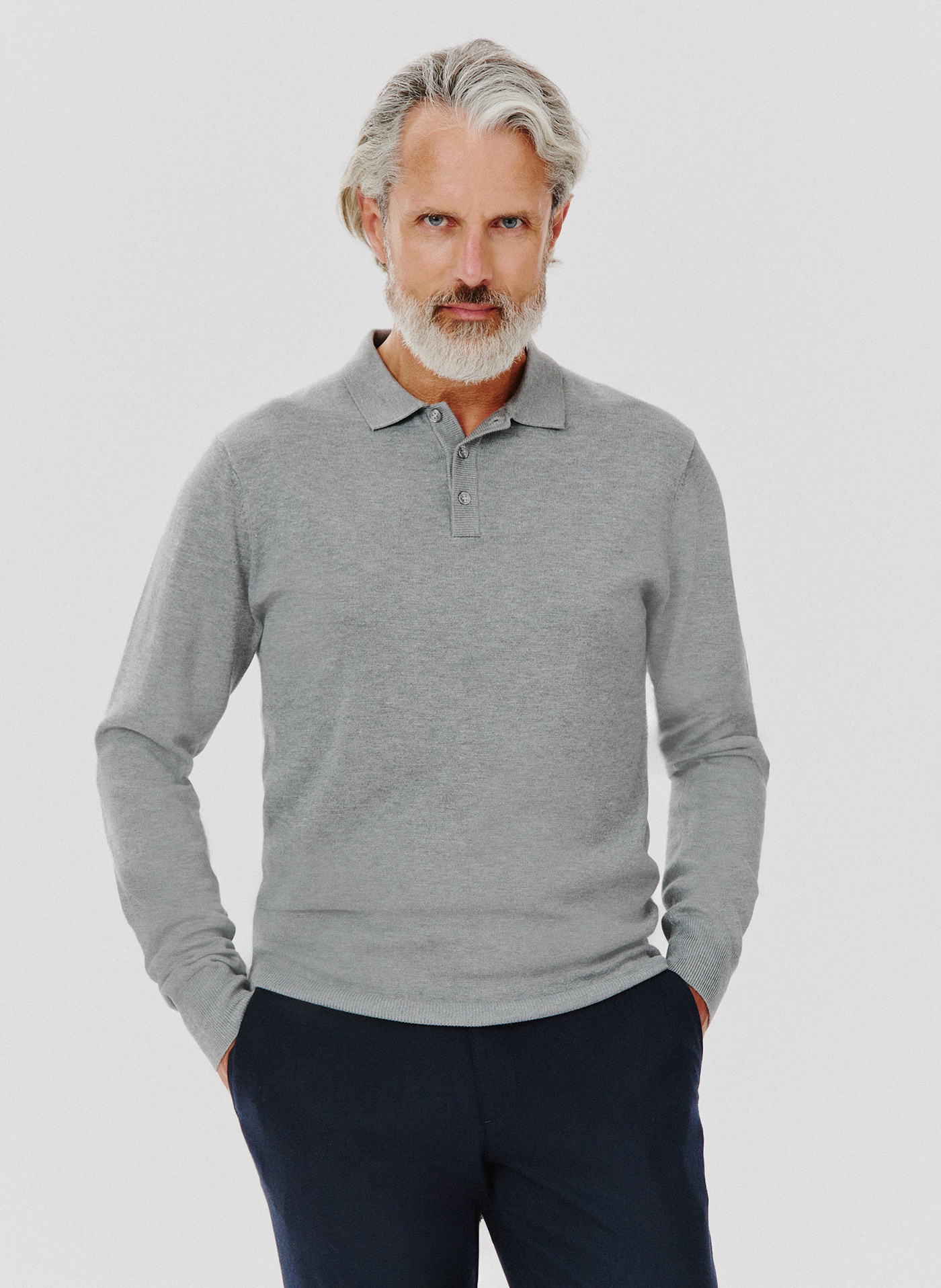PAKO LORENTE – Szary sweter męski z kołnierzykiem polo