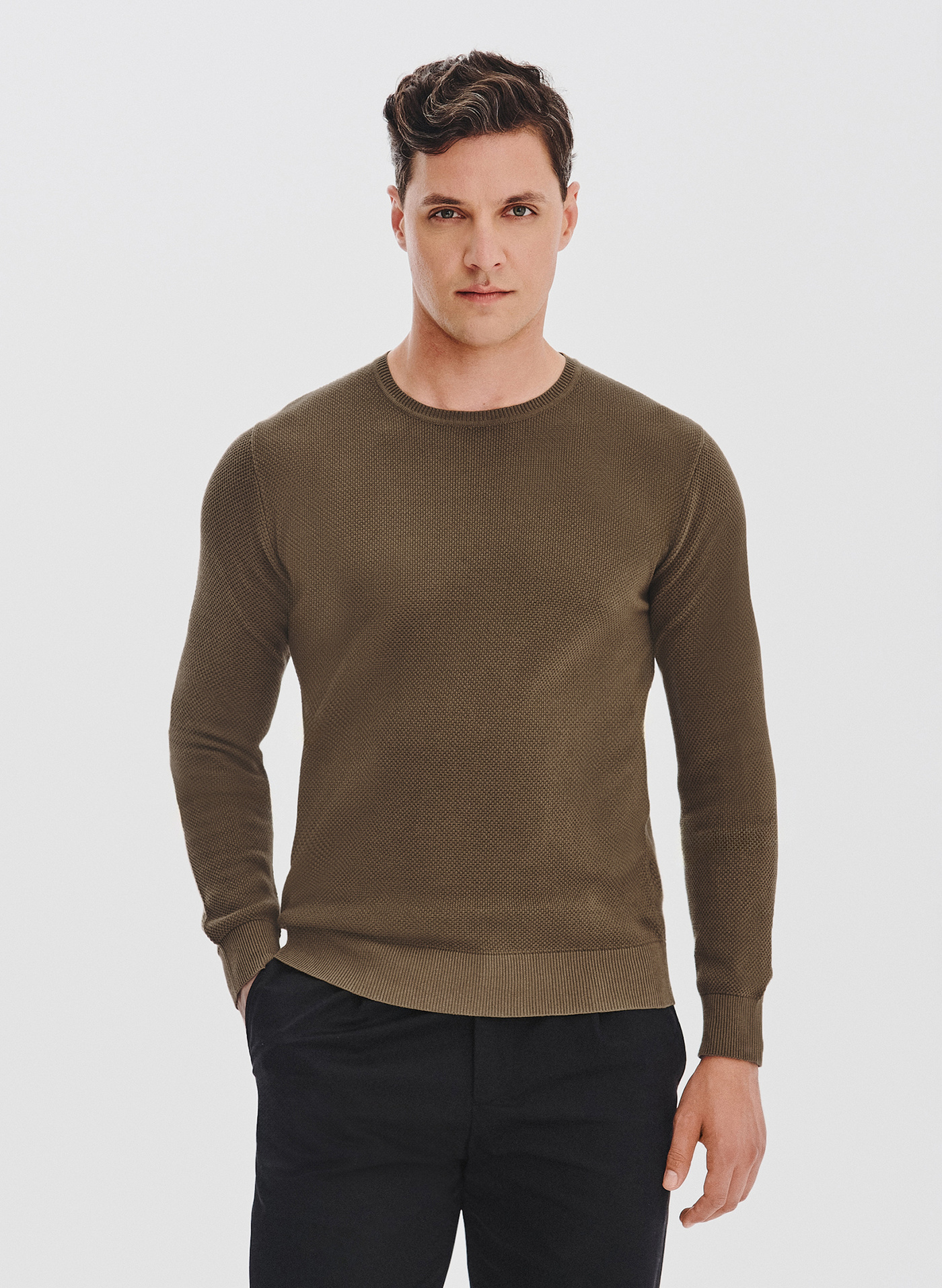 PAKO LORENTE - Brązowy sweter męski o-neck